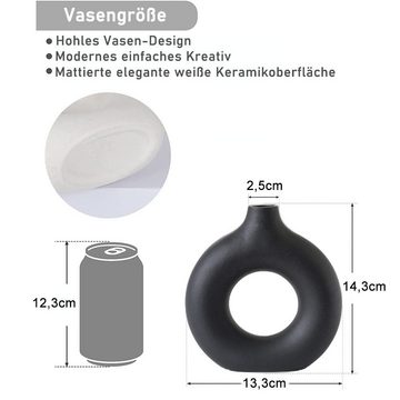 zggzerg Dekovase Keramik Vase für Pampasgras, Schwarze Donut Vase Deko Wohnzimmer Runde