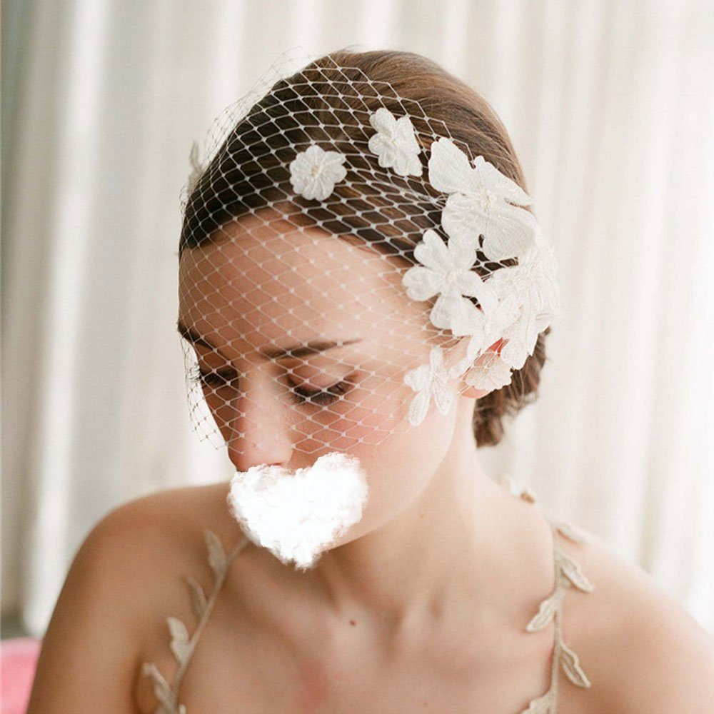 AUzzO~ Diadem Schleier brautschleier Vintage Petal Bridal Headpiece Hochzeit Party (1 Stück), Französische Haarbänder