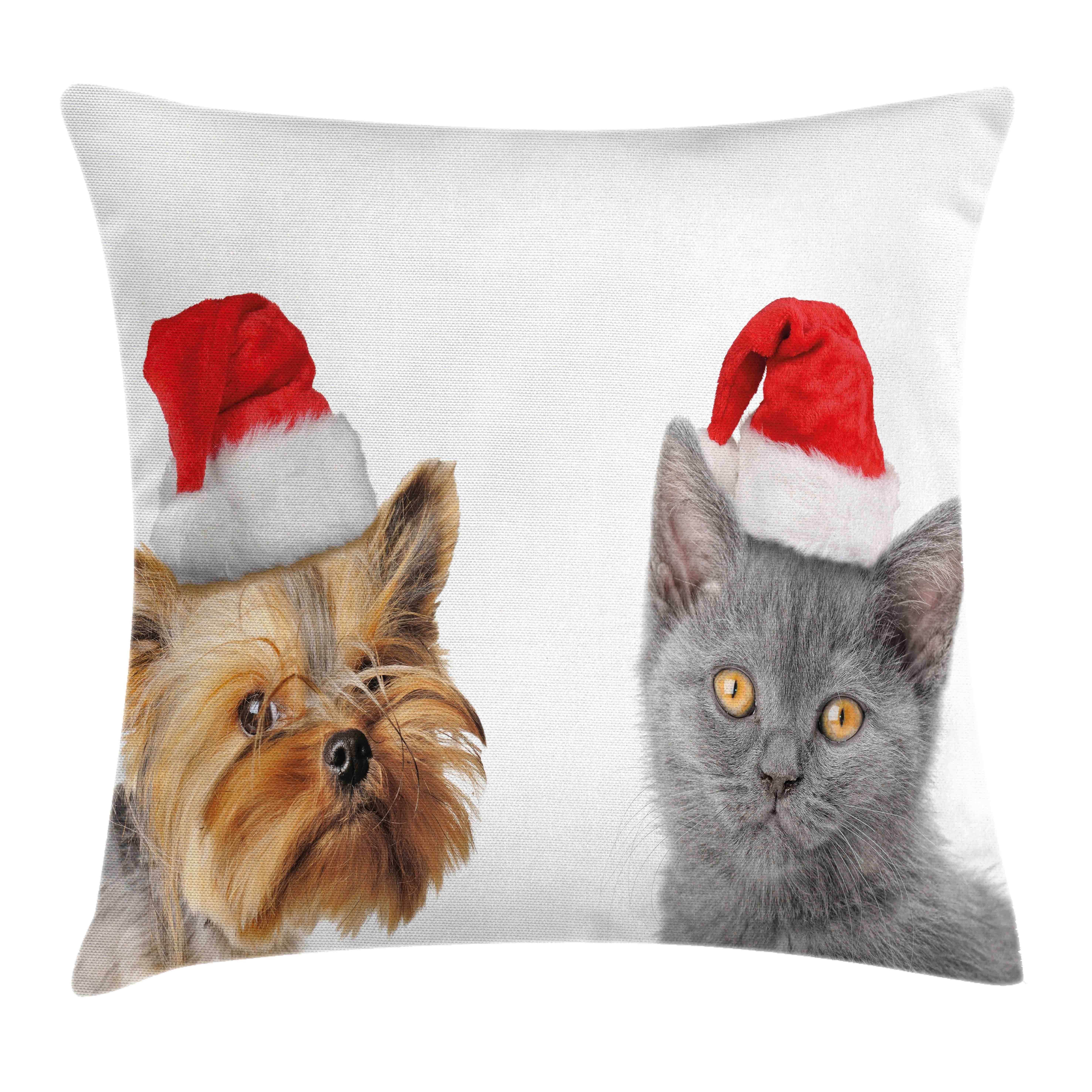 Kissenbezüge Reißverschluss Kissenhülle mit Farbfesten Farben Beidseitiger Druck, Abakuhaus (1 Stück), Weihnachten Katze Hund Weihnachtsmütze