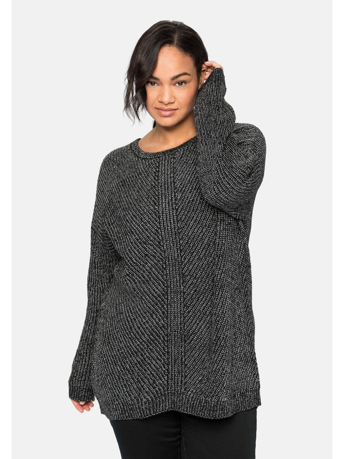 Sheego Rundhalspullover Große Größen im Patentstrick, in melierter Optik