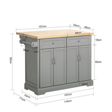 SoBuy Küchenwagen FKW71, Kücheninsel mit erweiterbarer Arbeitsplatte Küchenschrank Servierwagen
