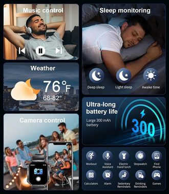 Lige Smartwatch (1,96 Zoll, Android iOS), Sportuhr mit Herzfrequenz Schlaftracker,123 Sportmodi Fitness Tracker