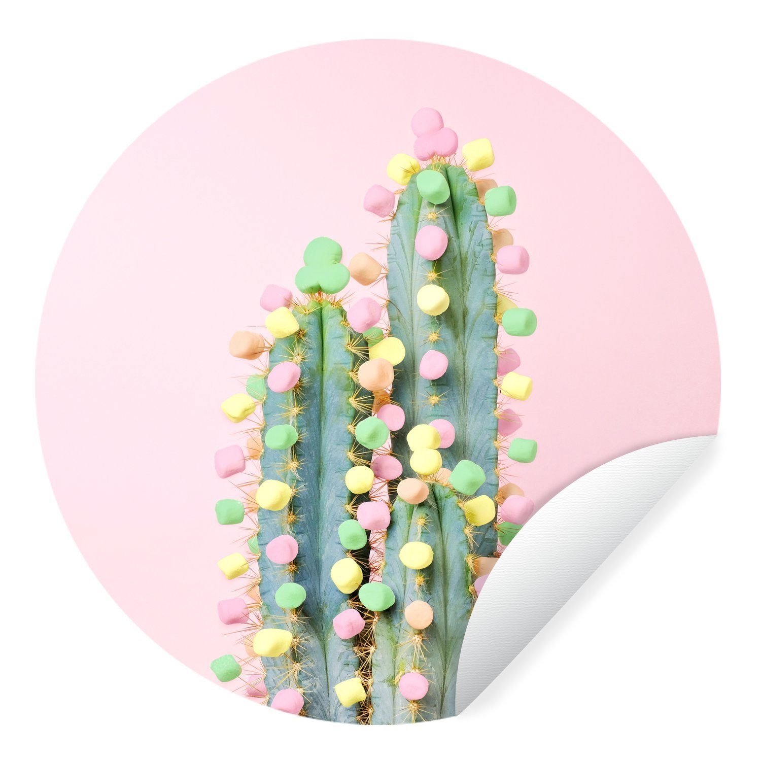 MuchoWow Wandsticker Kaktus mit Marshmallows verziert (1 St), Tapetenkreis für Kinderzimmer, Tapetenaufkleber, Rund, Wohnzimmer