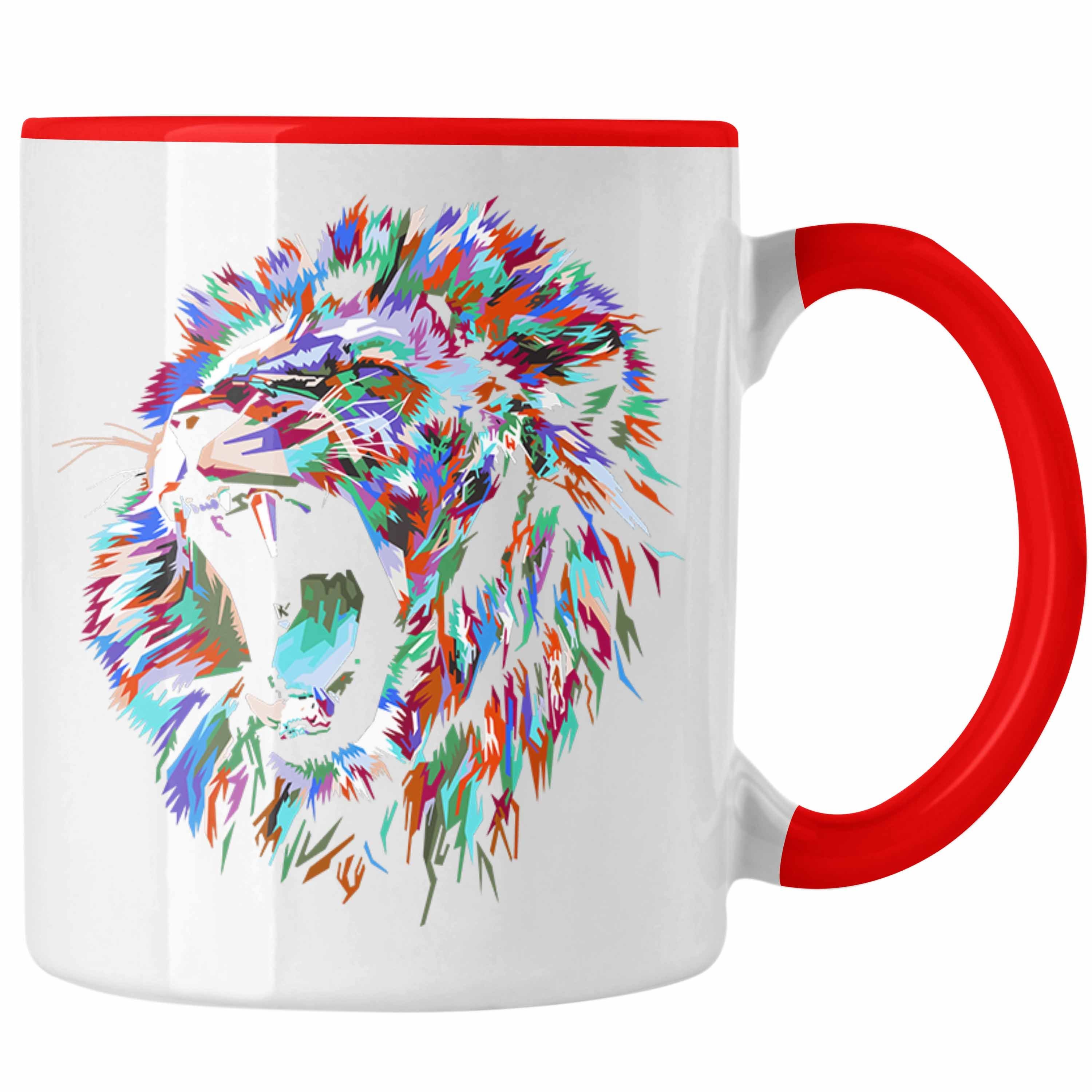 Geschenk Rot Tasse Trendation - Tasse Wild Polygon Löwe Löwen-Liebhaber Trendation