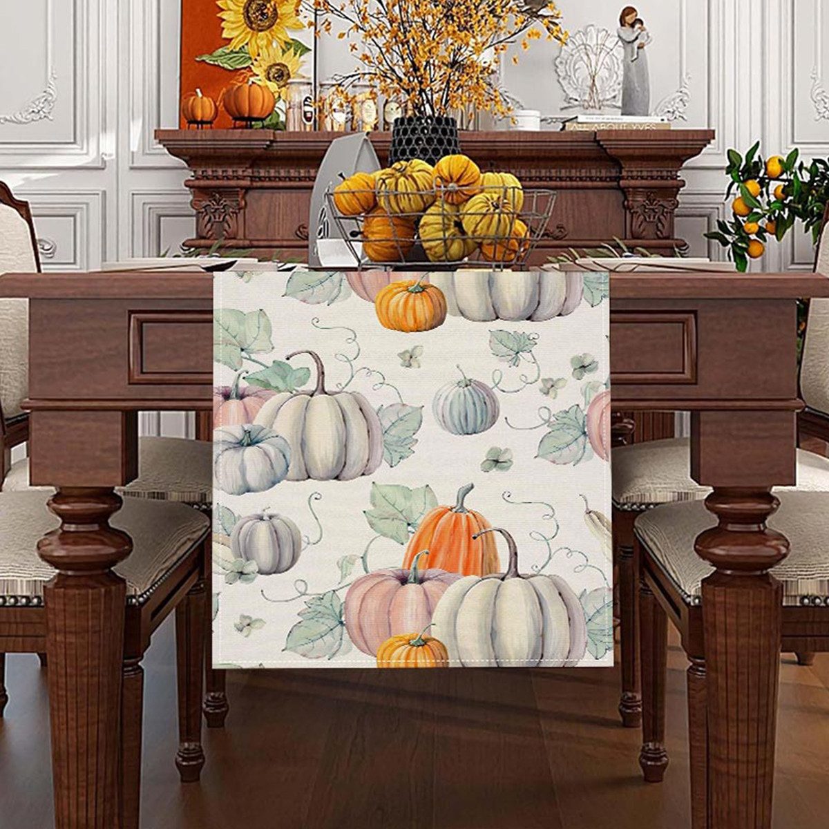 LAPAPRO Tischläufer Halloween Tischläufer Leinen mit Kürbis Druck, 1 Stück,33 x 183 cm