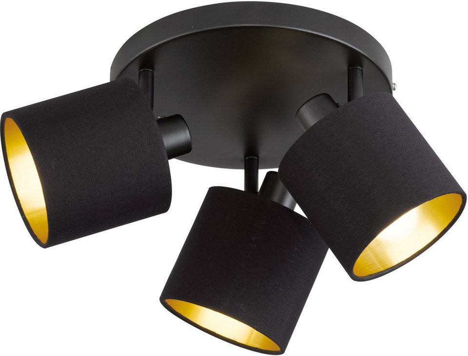 TRIO Leuchten Deckenstrahler Tommy, ohne Leuchtmittel, 3-flammig (E14) in  schwarz-gold Optik, Spots einzeln schwenkbar, Stoffschirme mit moderner  Farbkombination aussen schwarz, innen gold