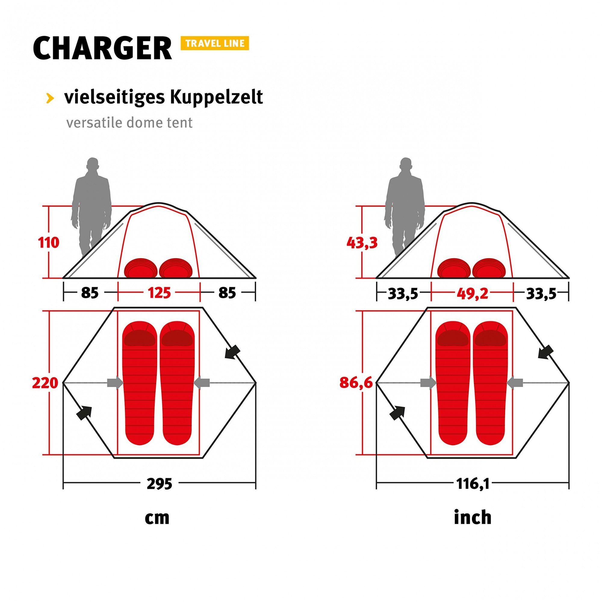 Tents Kuppelzelt 2 - Personen: Kuppelzelt Travel Charger Line Vielseitiges Zelt, Geodät 2-Personen Wechsel -