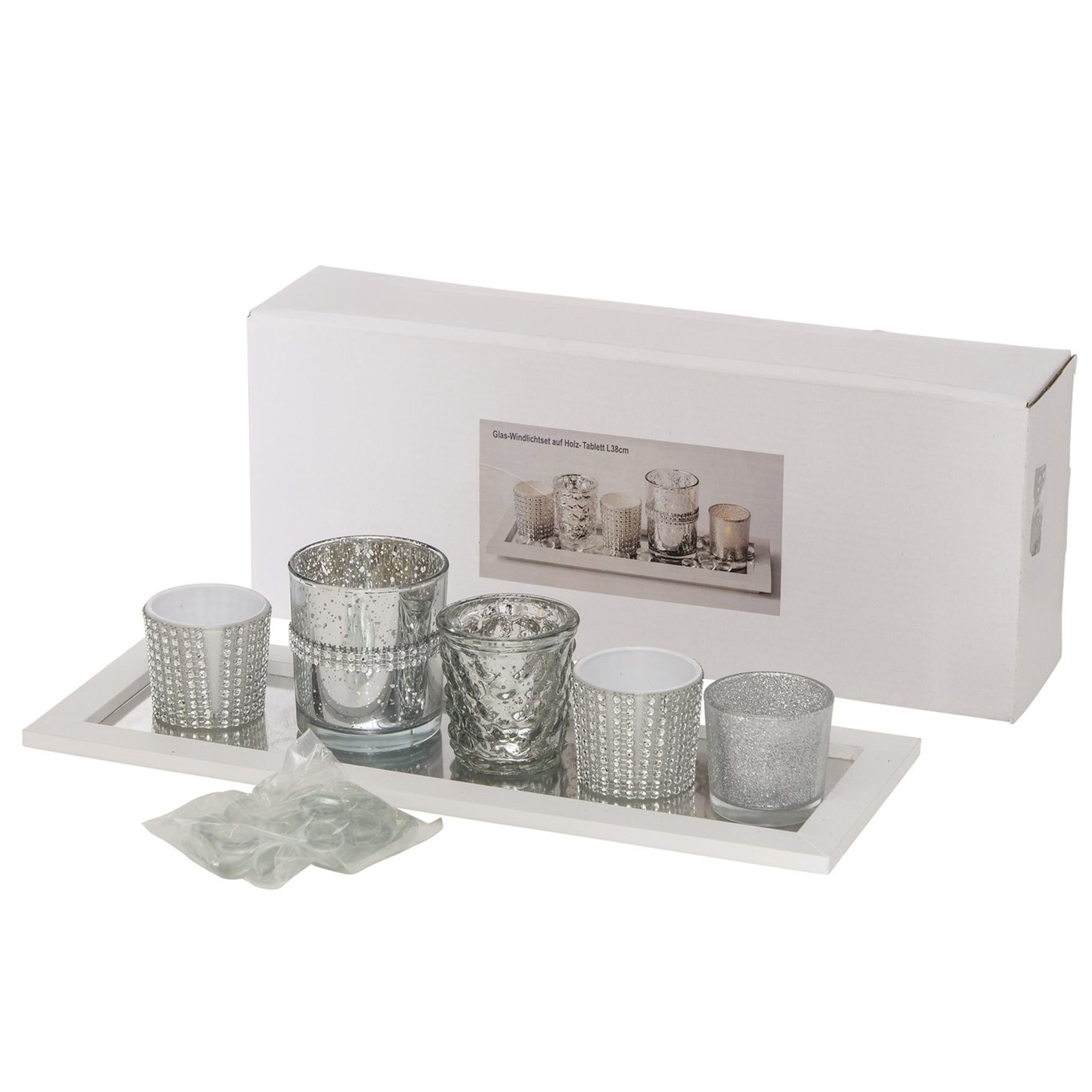 MamboCat Teelichthalter B. Glas-Windlicht-Set Pit auf Holz-Tablett - 100150 günstig online kaufen