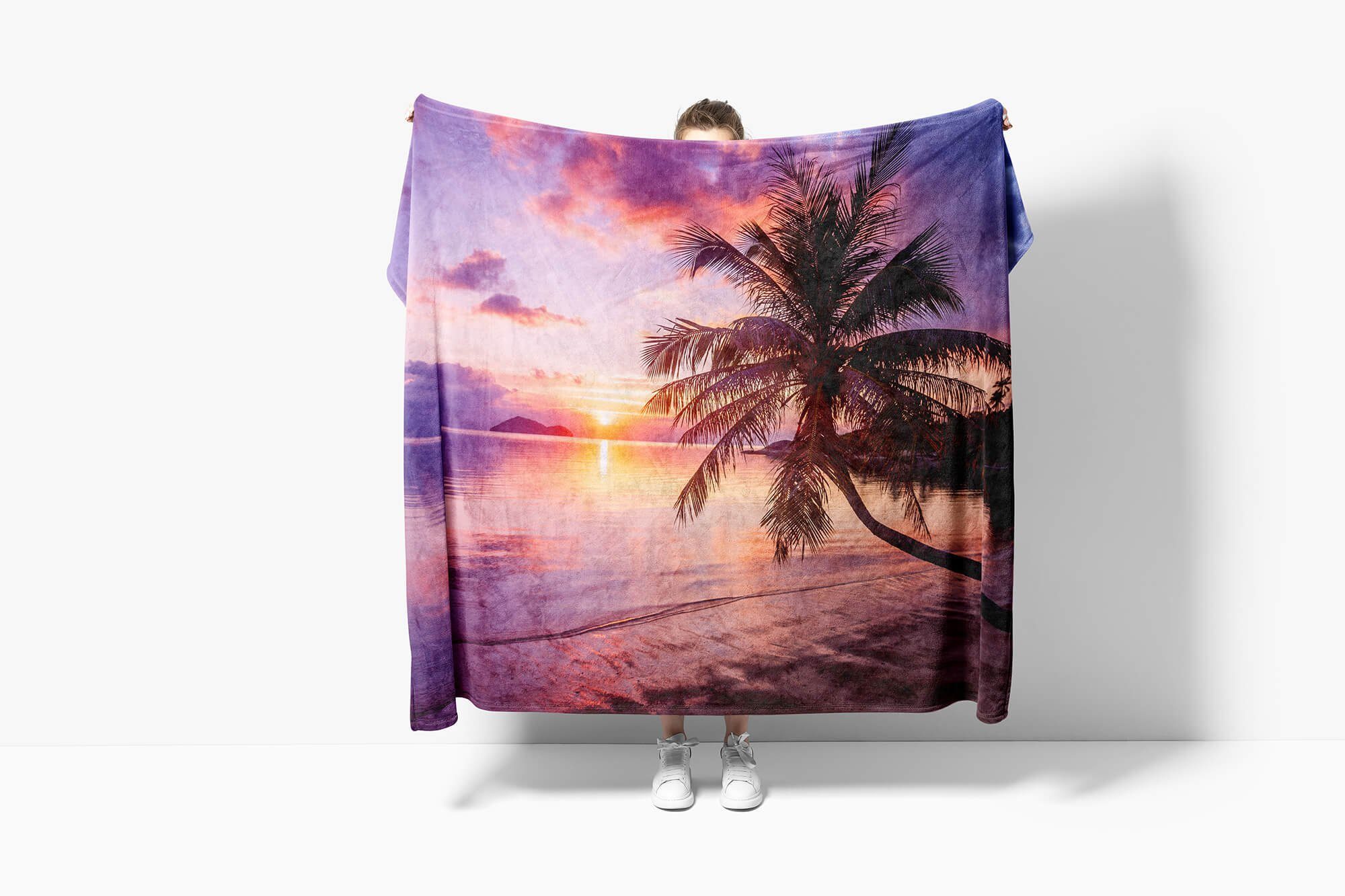 Saunatuch Sinus Fotomotiv Palmen, Handtuch Art Handtuch Handtücher Strandhandtuch (1-St), Baumwolle-Polyester-Mix Traumstrand mit Kuscheldecke