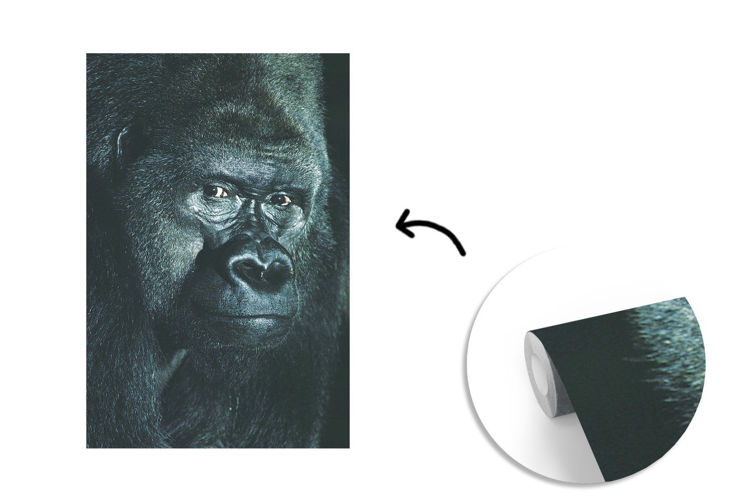 MuchoWow Matt, St), (3 eines Tapete Nahaufnahme Gorillas, Vinyl für großen Fototapete Wohnzimmer, Montagefertig Wandtapete bedruckt,