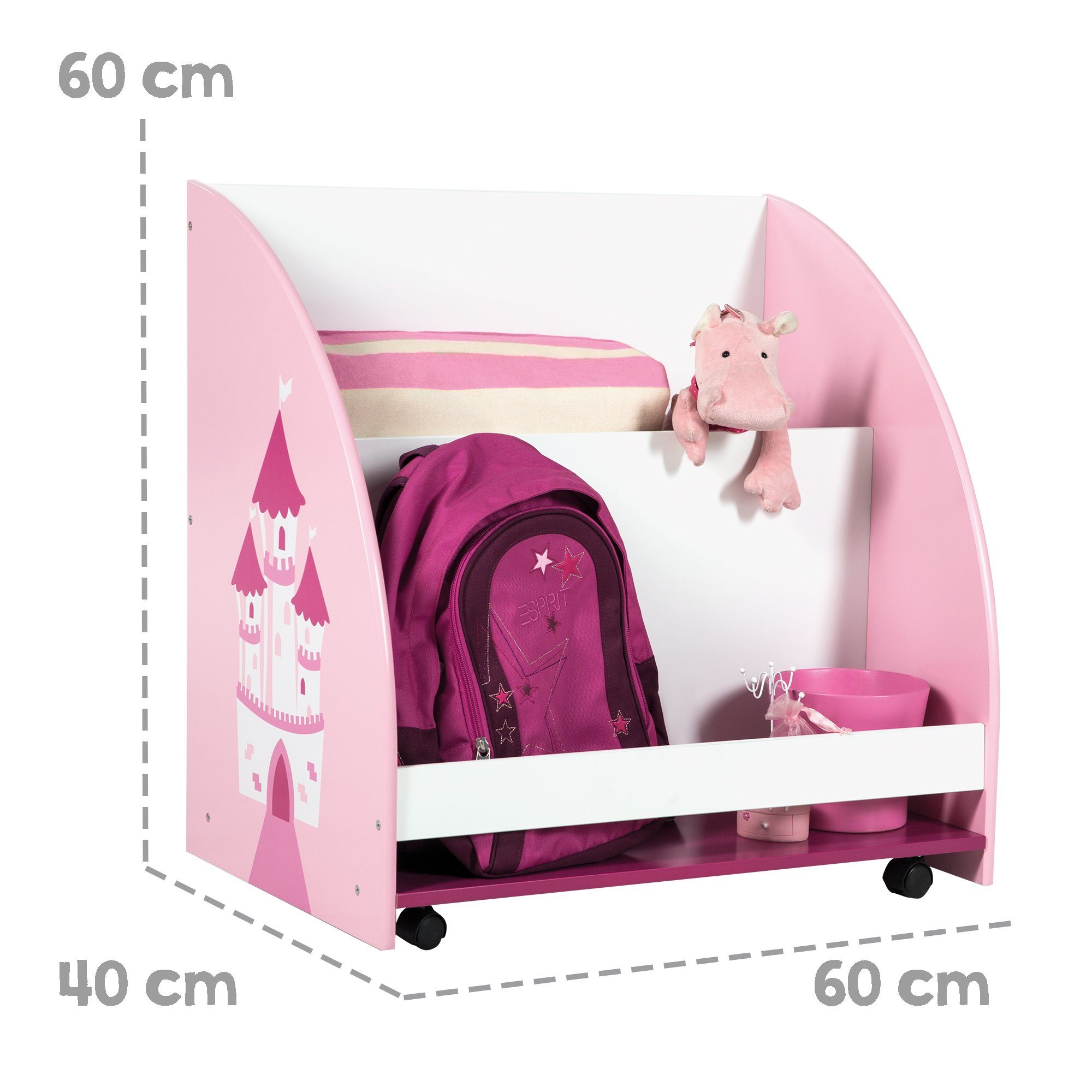roba® Regal Spielzeug- & Bücherregal für Kinderzimmer, fahrbar & drehbar mit Rollen