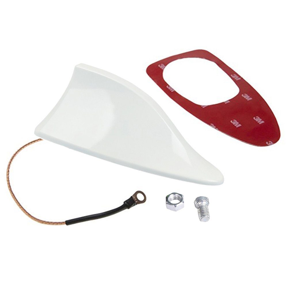 Bolwins A65C Universal Shark Fin Auto Dachantenne AM/FM selbstklebend weiß Dachantenne (AM & FM Signal, für Innenbereich & außenbereich, Verstärkung: 5 dB), AM & FM Radioempfang, Shark-Fin-Design, selbstklebende Montage