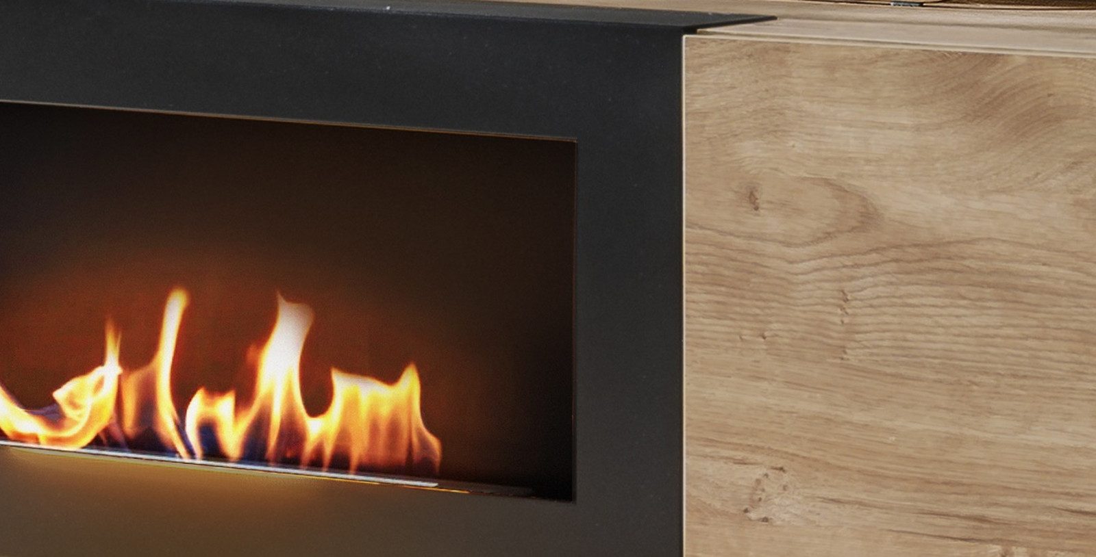 Inn.Furn Wohnwand Heron, (Schrankwand mit integriertem Kamin, 4-St., Eiche und Schwarz, 350 cm), Push-To-Open, inklusive LED Beleuchtung