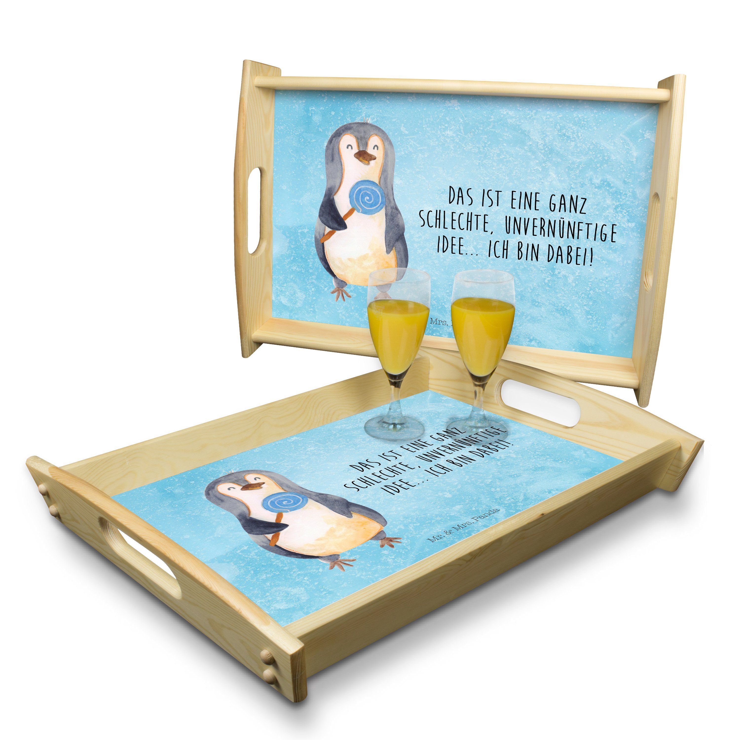 - (1-tlg) Mr. Pinguin Tablett - Mrs. Geschenk, lasiert, Küchentablett, Eisblau Holztable, Tablett, & Panda Echtholz Lolli