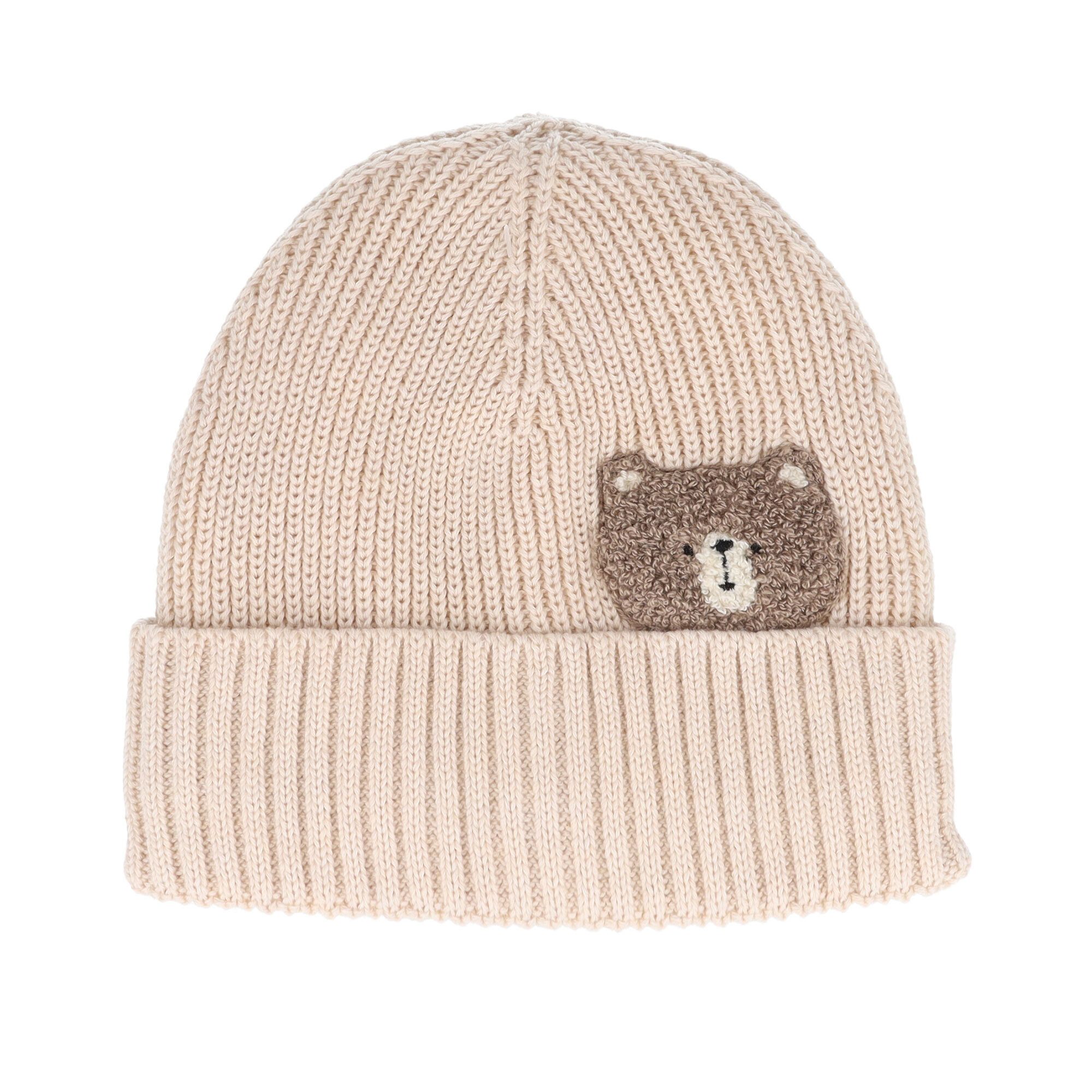 MAXIMO Strickmütze MINI-Beanie, Bär, Umschlag Frotteestickerei, Vollfutter (1-St)