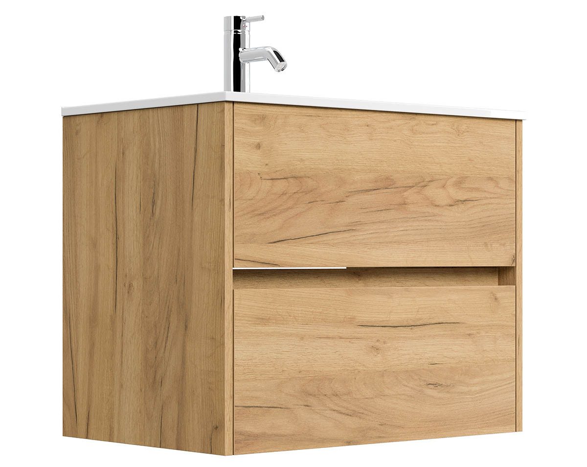 Posseik Waschtisch-Set Badmöbel Waschtisch LIMES 70cm, inkl. Waschbecken, gold-eiche, (Badmöbel Set, 1-St., Waschtisch Set)