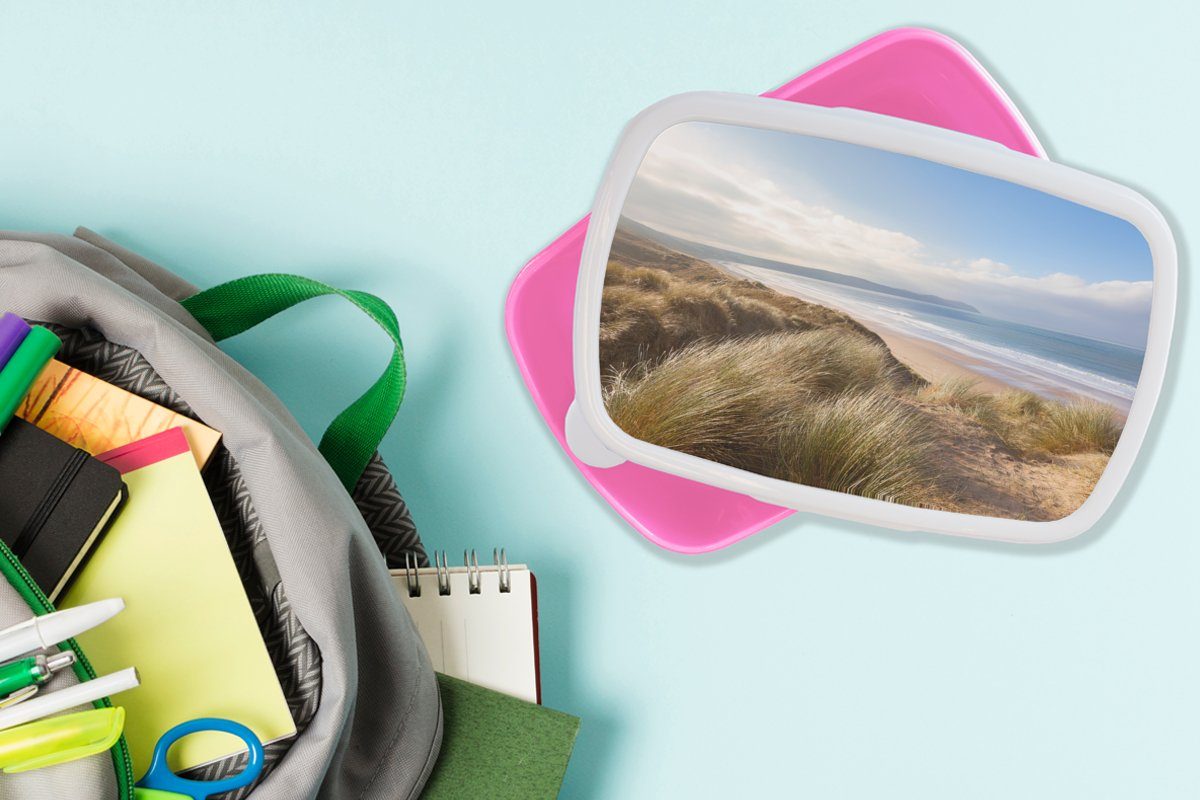 Kunststoff - MuchoWow Brotbox Mädchen, Erwachsene, Brotdose Lunchbox rosa - für Strand Kunststoff, Snackbox, (2-tlg), Natur, Düne Kinder,