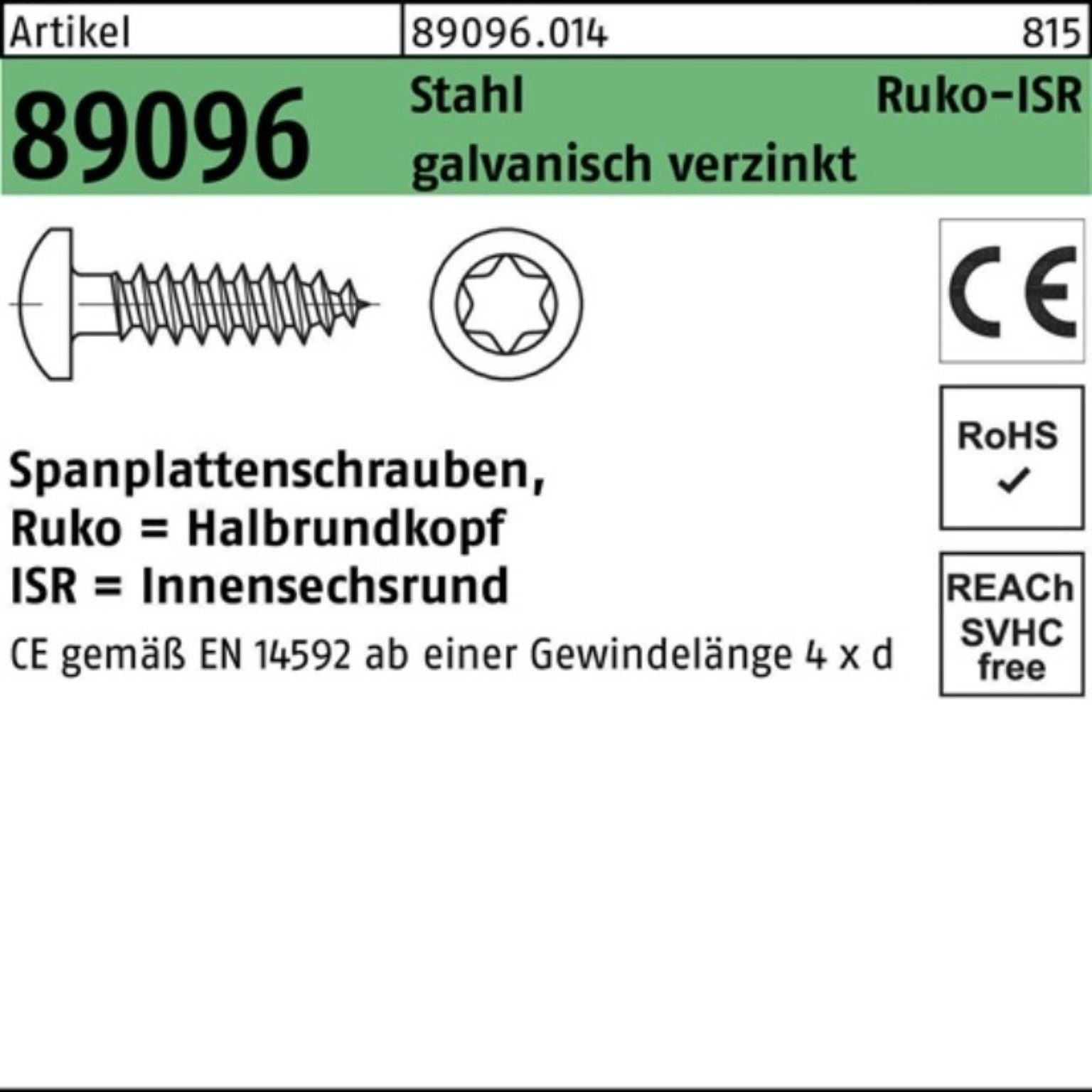 Reyher Spanplattenschraube 1000er Pack Spanplattenschraube R 89096 HAKO ISR 4,5x12-T20 Stahl galv