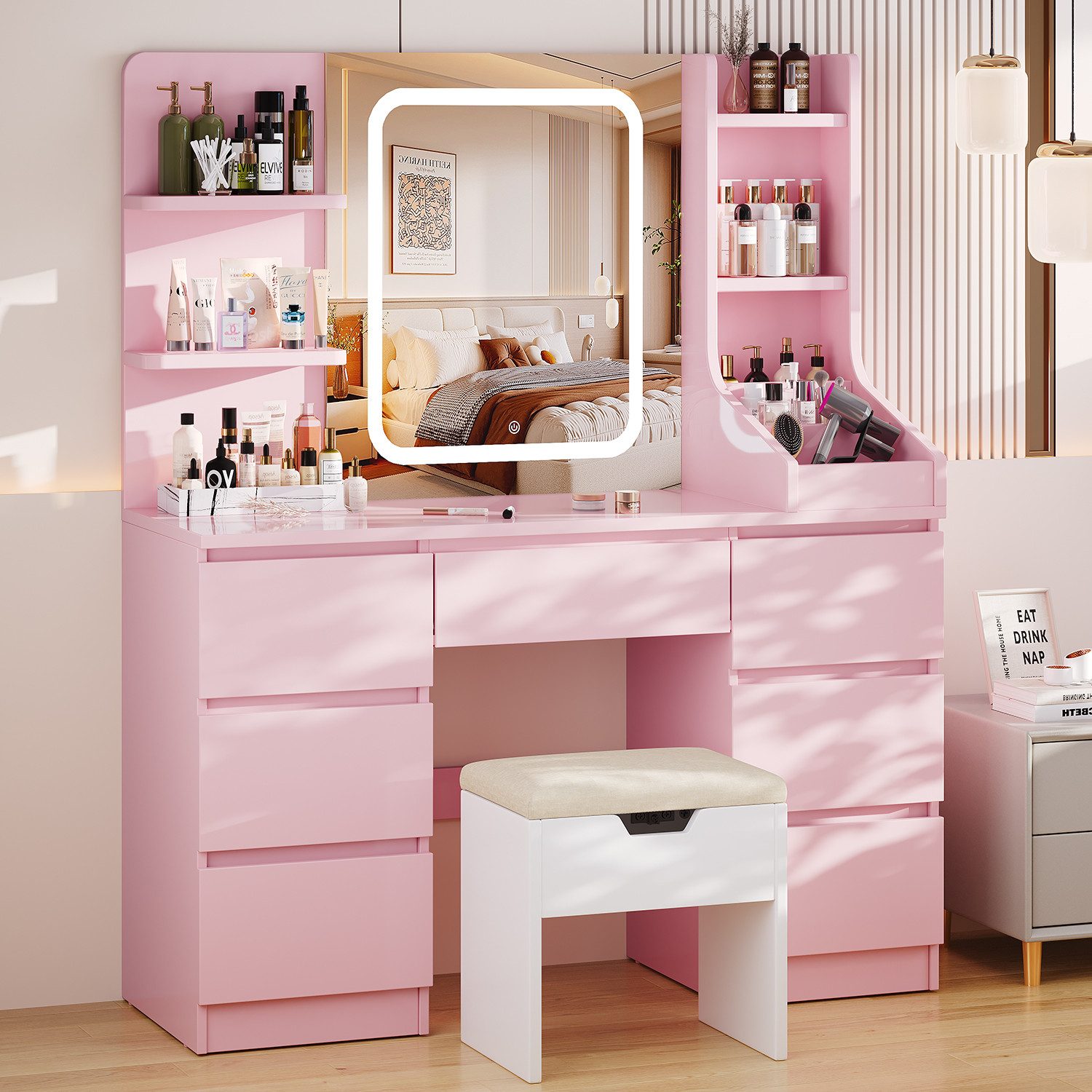 HOMALL Schminktisch Eingebaute LED-Beleuchtung, einstellbare Helligkeit, mi günstig online kaufen