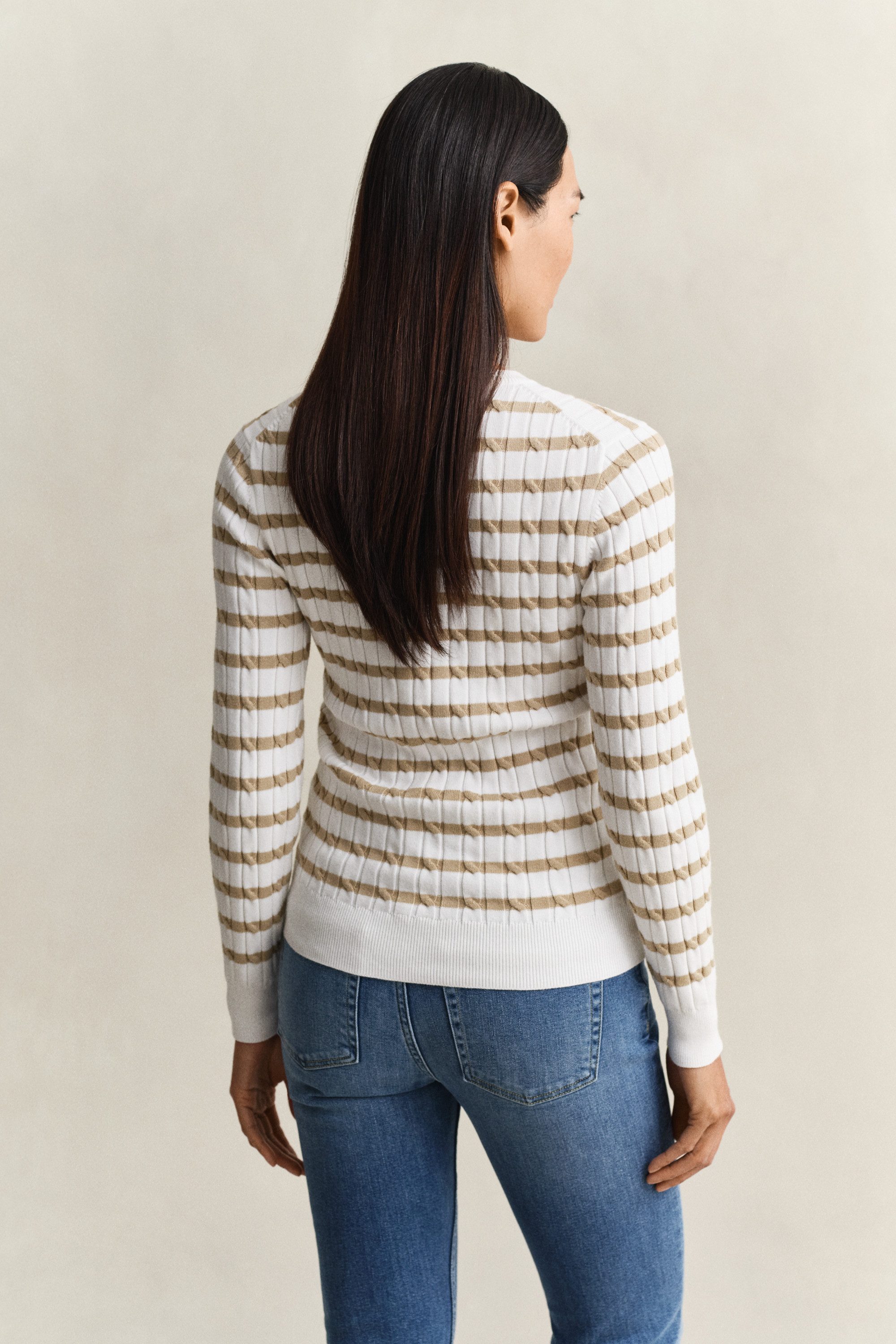 Gant Rundhalspullover STRETCH COTTON CABLE STRIPE C-NECK günstig online kaufen
