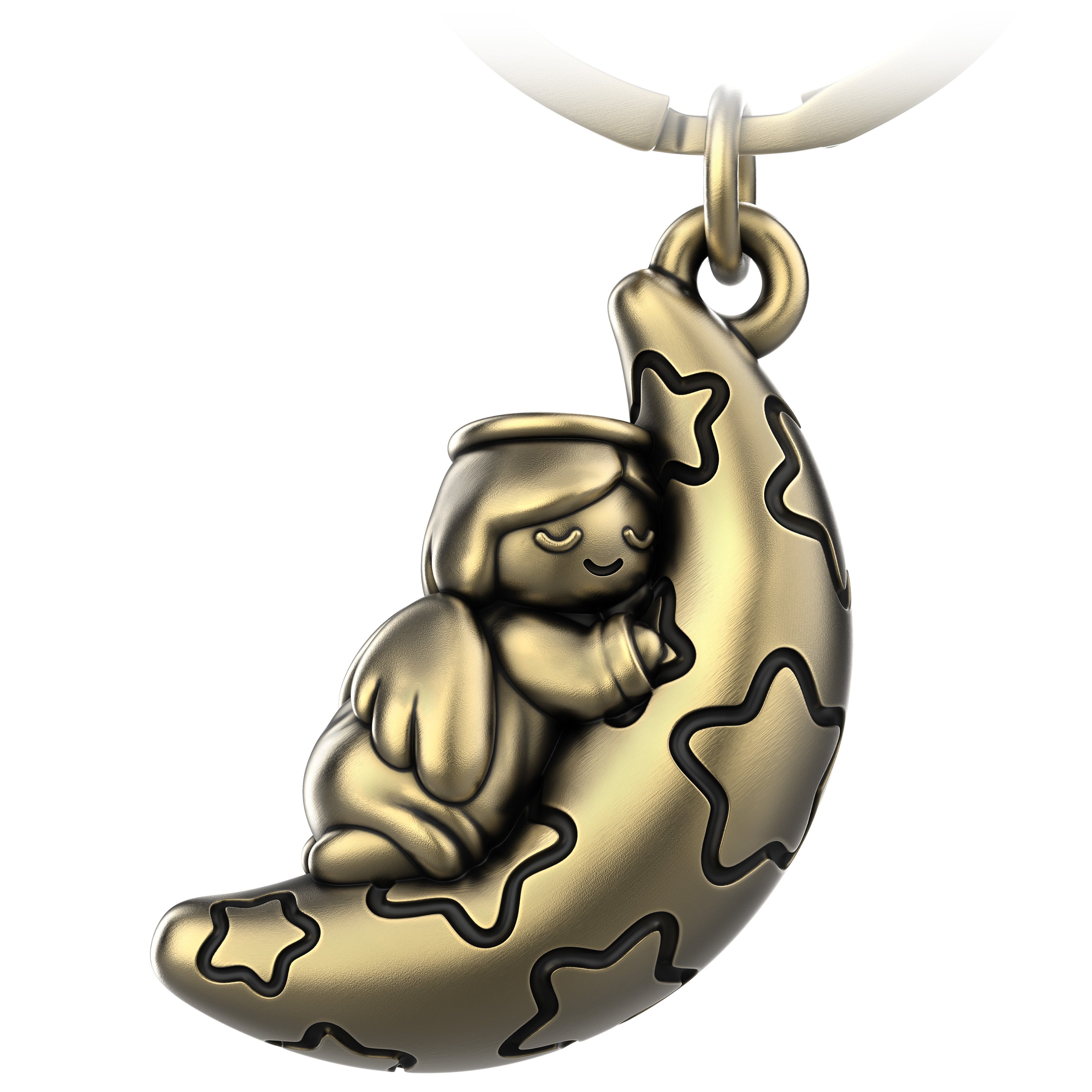 Schutzengel Glücksbringer Mond Schlüsselanhänger Engel Glücksengel - - Bronze Antique mit FABACH "Moony"