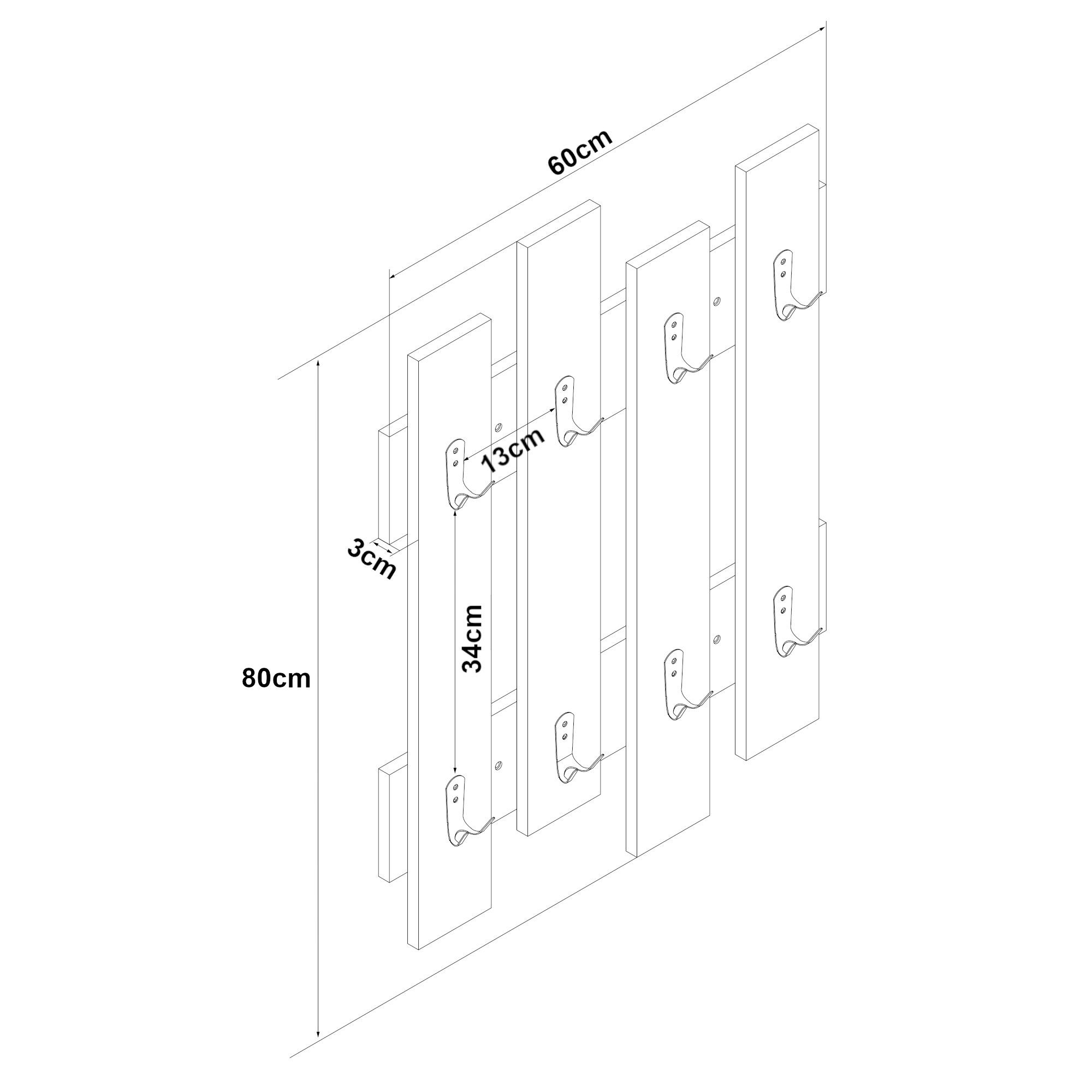 en.casa Wandgarderobe, »Raseborg« mit 16 Haken 60 x 80 cm Eicheoptik