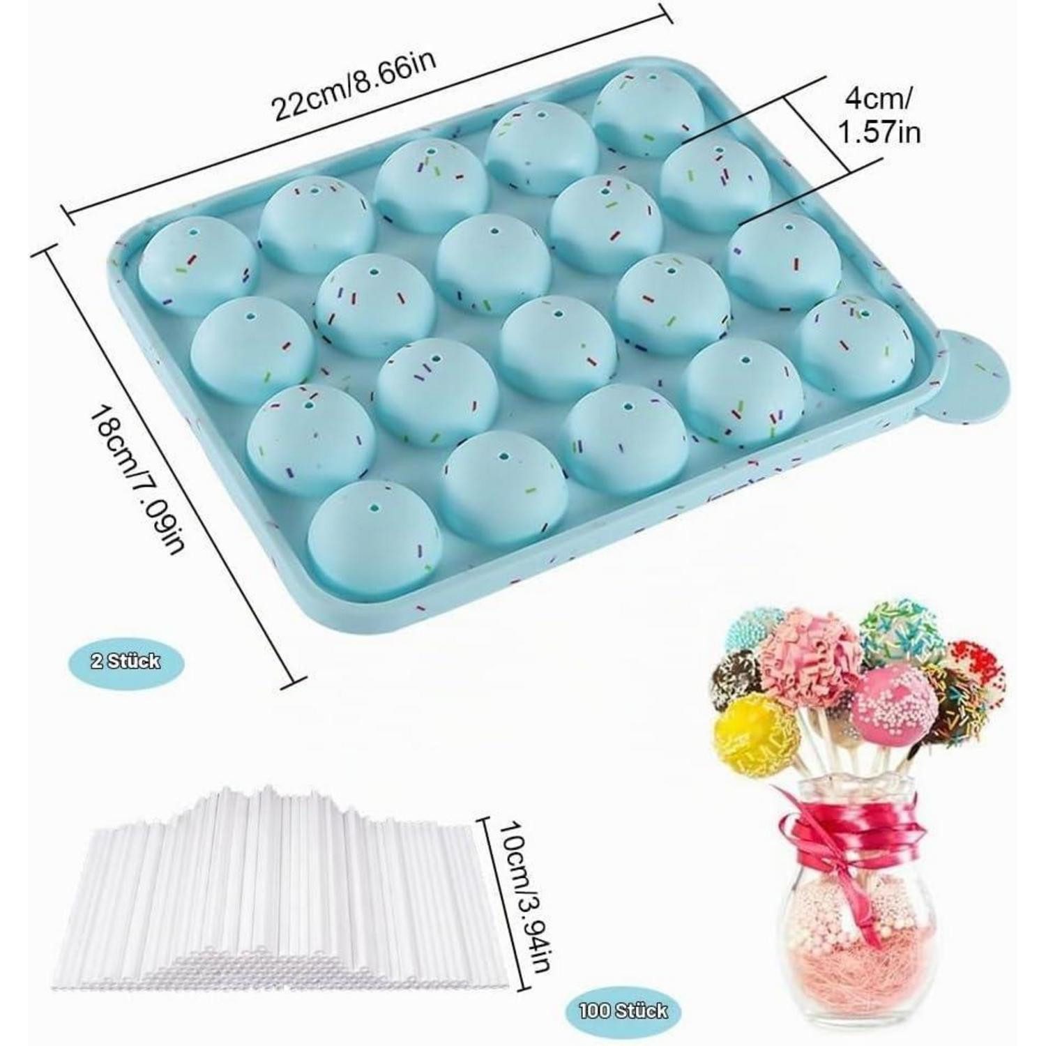 LuxusKollektion Cake-Pop-Form Cake Pop Silikonform 20er Set mit 100 Sticks Blau