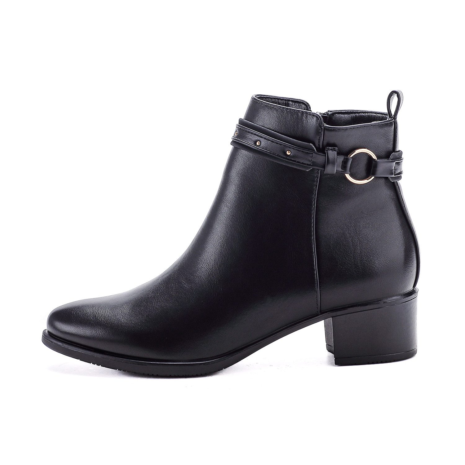 Elara Damen Ankle Boots mit Riemen, Ziernieten und Blockabsatz Stiefelette