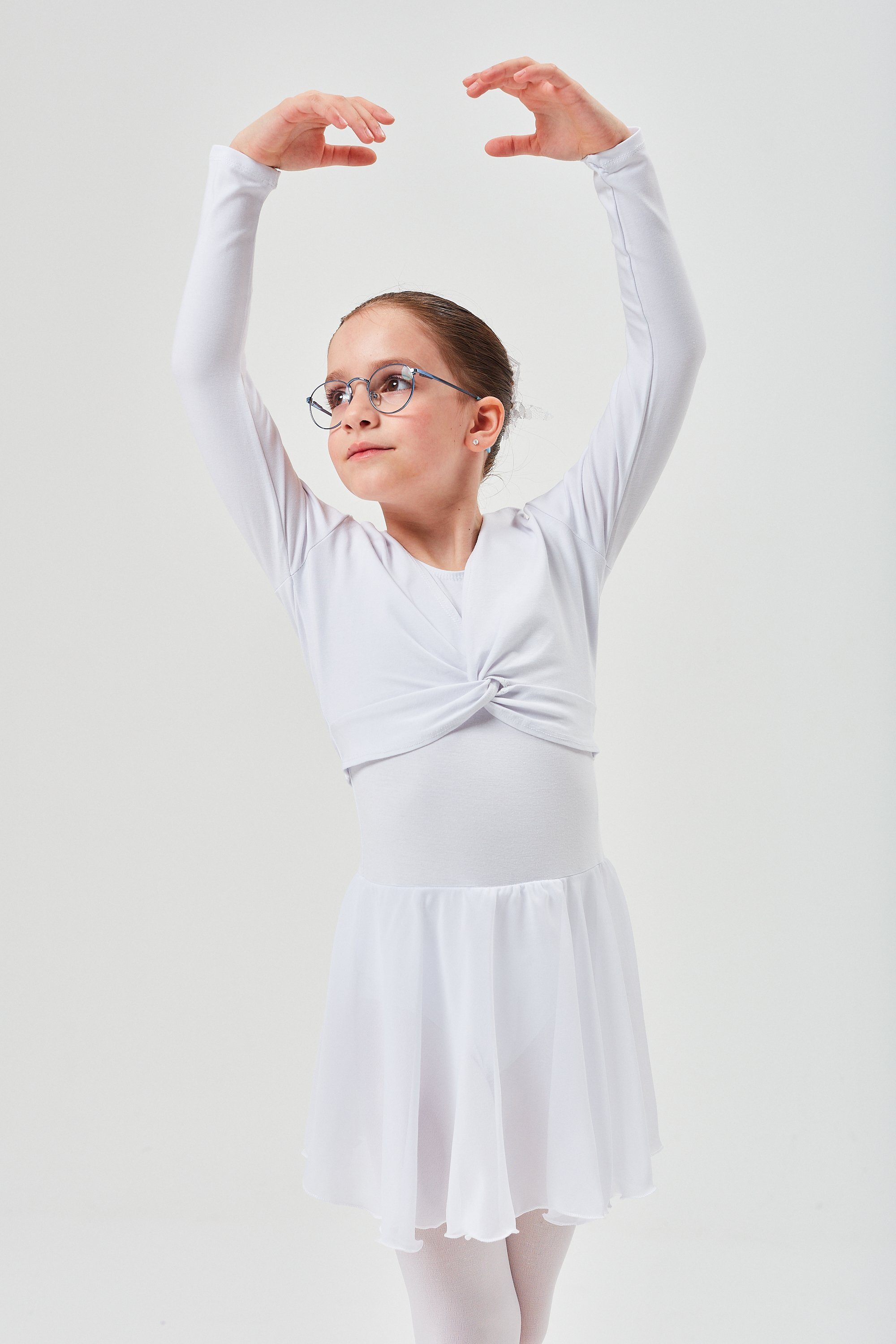 tanzmuster Crop-Top Langarm Ballett Top Mia aus wunderbar weicher Baumwolle Oberteil für Mädchen fürs Kinder Ballett weiß