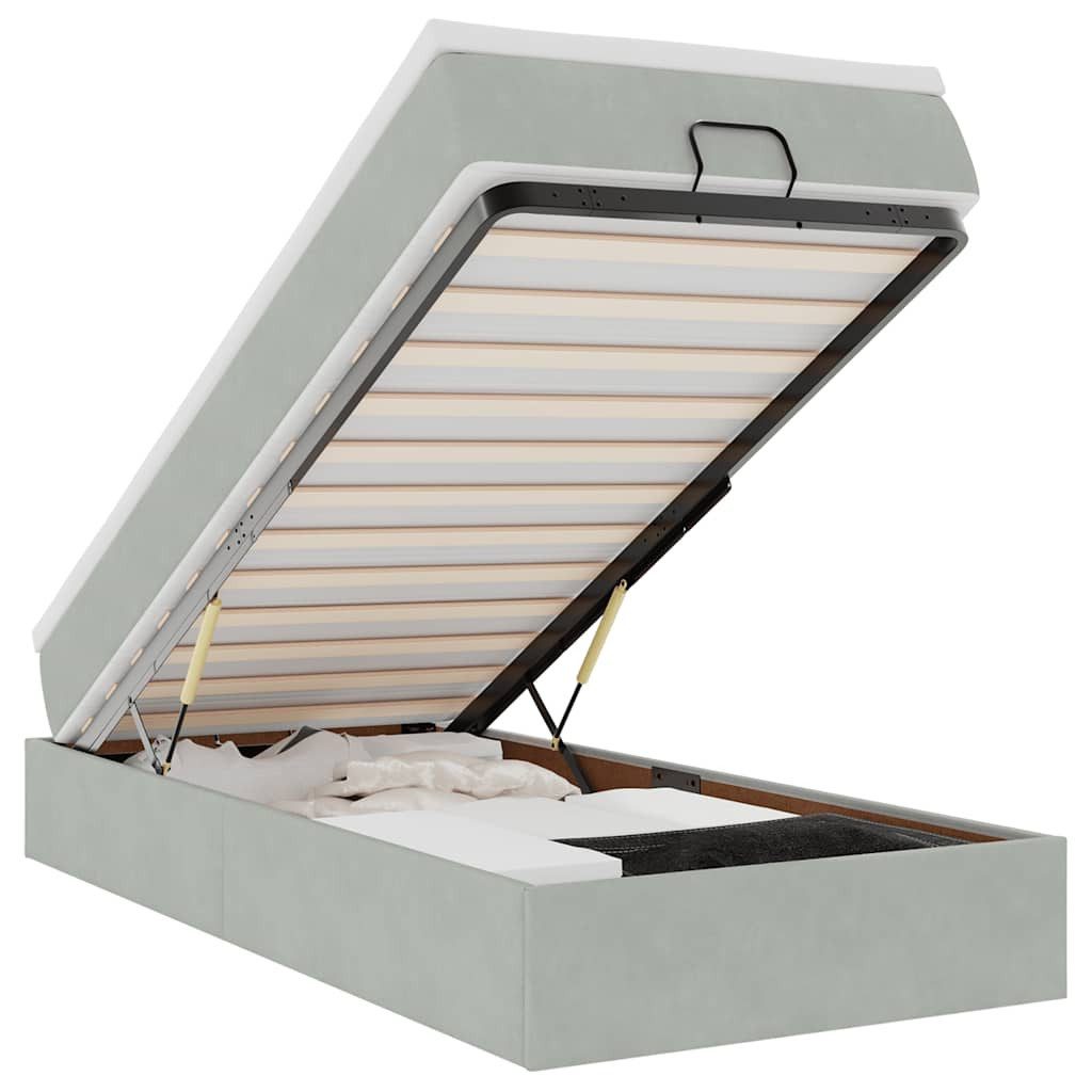 vidaXL Bett Ottoman-Bett mit Matratze Hellgrau 80x200 cm Samt