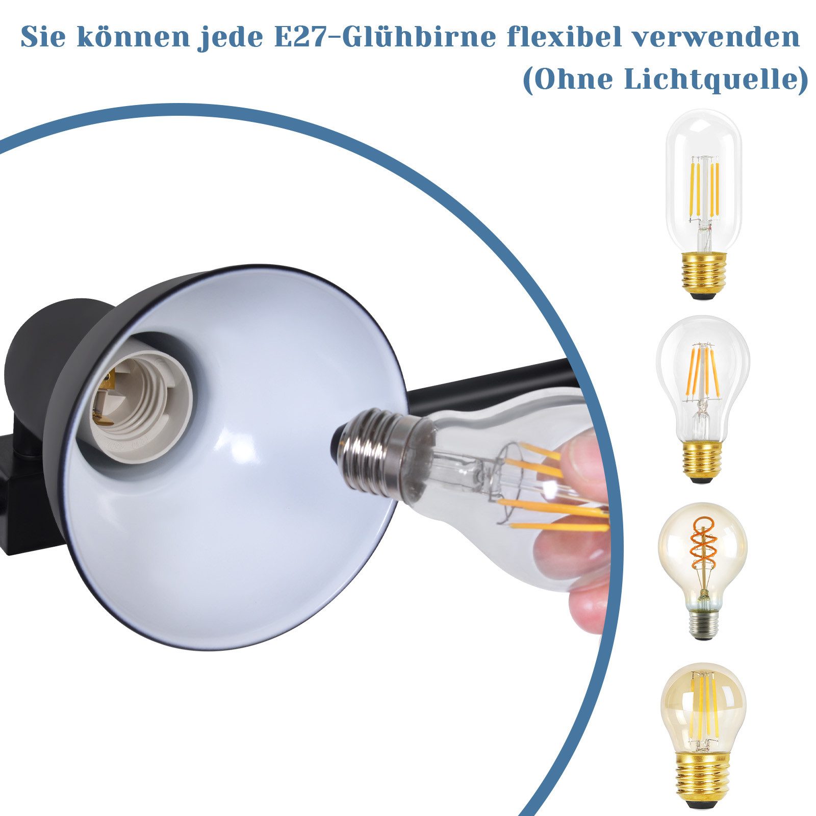 ZMH Wandleuchte Innen schwarz - Retro E27 Wandlampe mit Schalter für Wohnzimmer, Glühbirne flexibel verwenden, ohne Leuchtmittel, 350° drehbar Schlafzimmer Flur – Bild 4 von 5