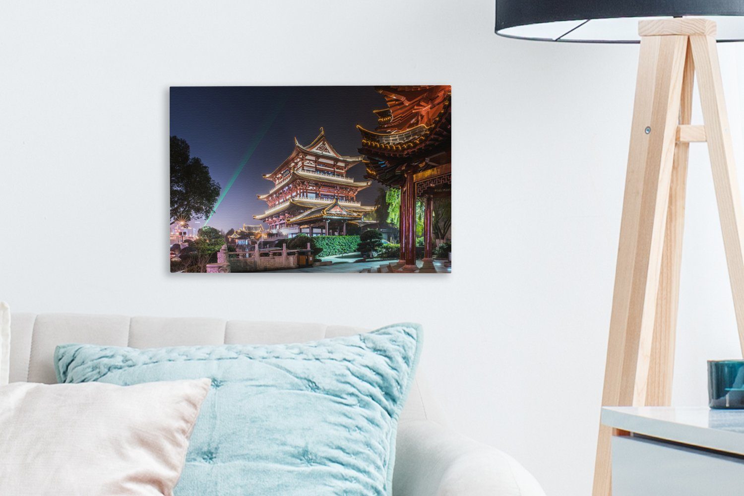 OneMillionCanvasses® Leinwandbild Beleuchteter in cm (1 30x20 in Wandbild Trommelturm China, St), Changsha Wanddeko, Leinwandbilder, Aufhängefertig