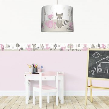 anna wand Lampenschirm Little Wood - Wald rosa - 40 x 30 cm - Kinderzimmer Hängelampe Mädchen