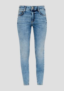 QS Stoffhose Jeans Sadie / Skinny Fit / Mid Rise / Skinny Leg Waschung, Destroyes, Kontrastnähte