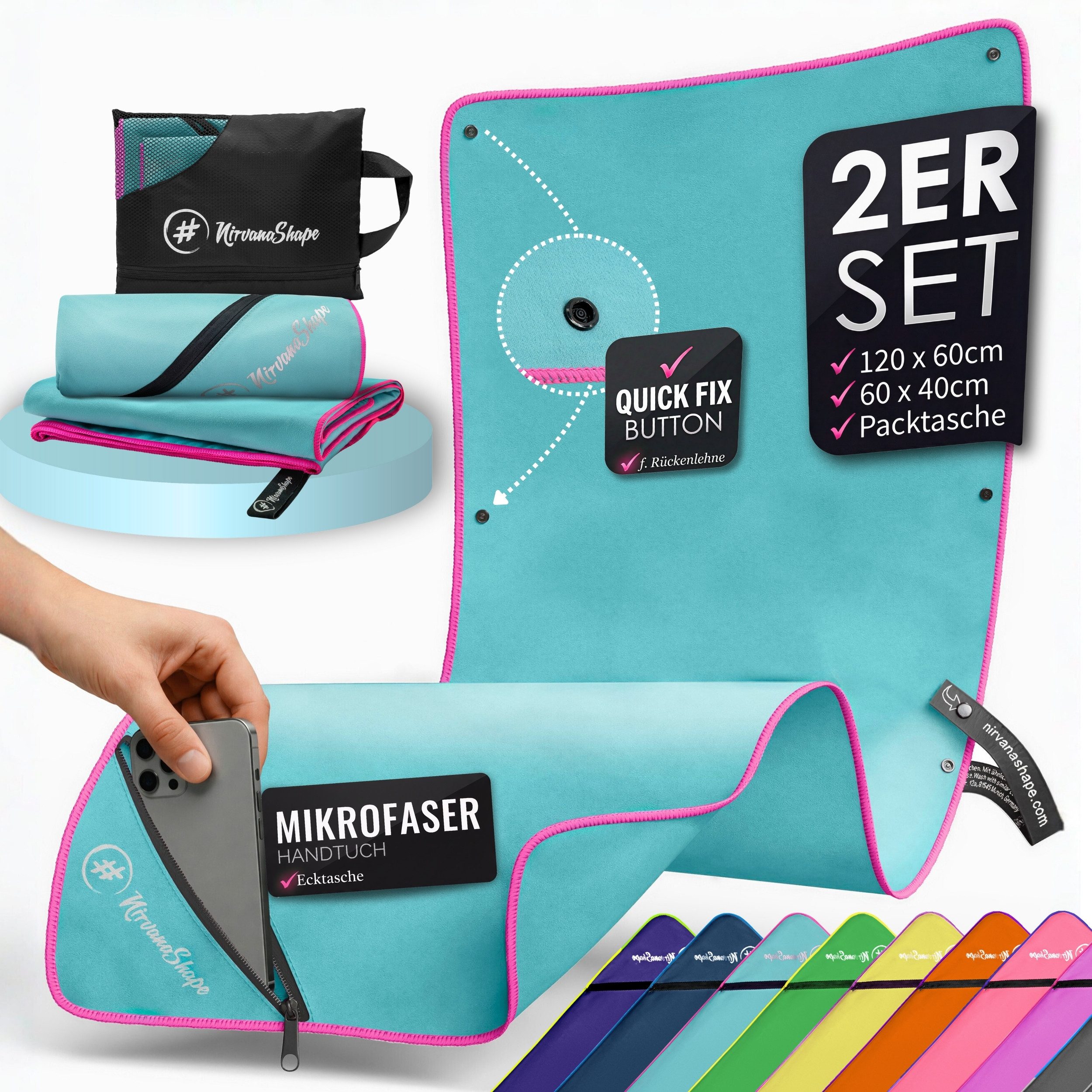 NirvanaShape Reisehandtuch Mikrofaser Handtücher Set, Badehandtuch, Reiseha günstig online kaufen