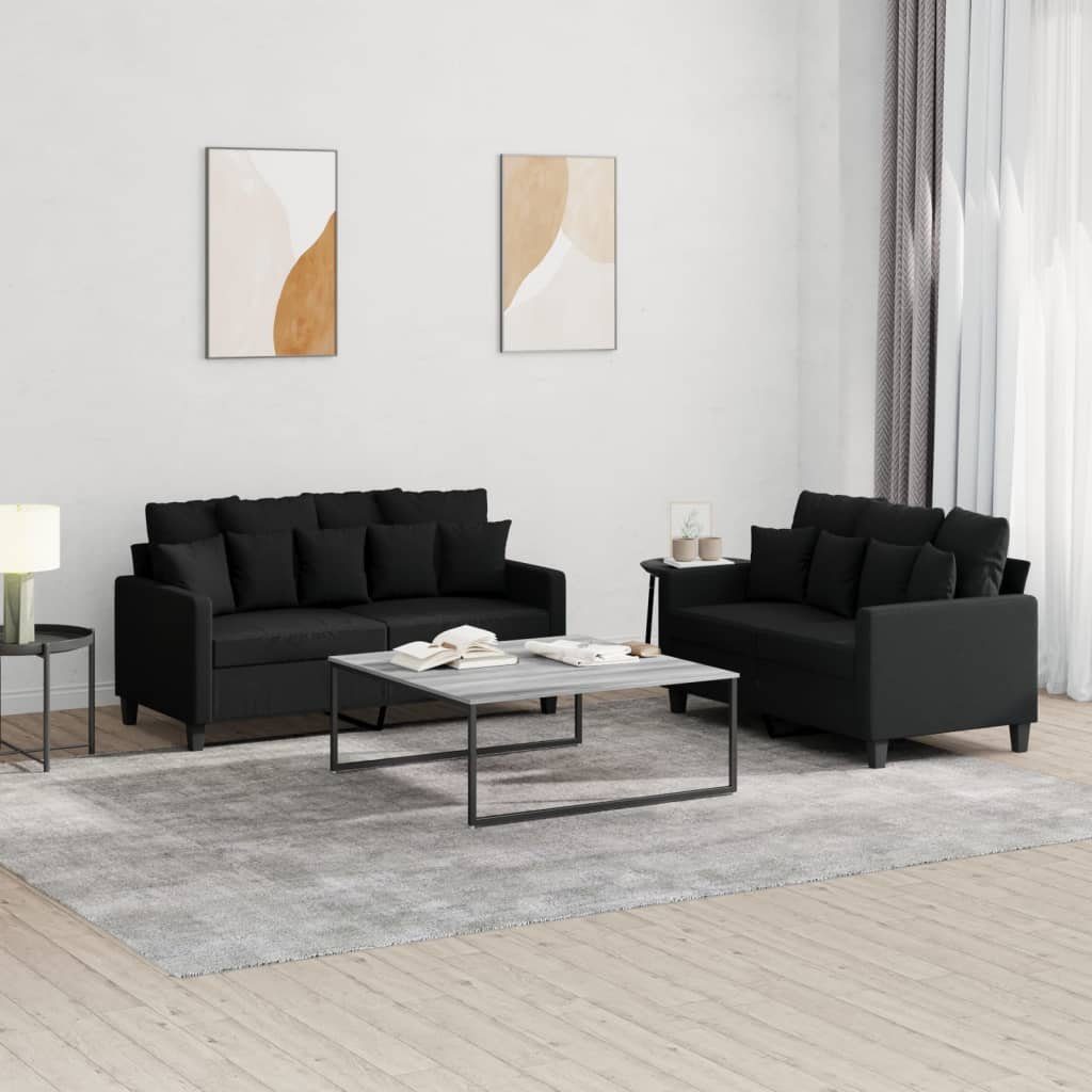 2-tlg. Stoff Sofa Sofagarnitur Kissen mit vidaXL Schwarz