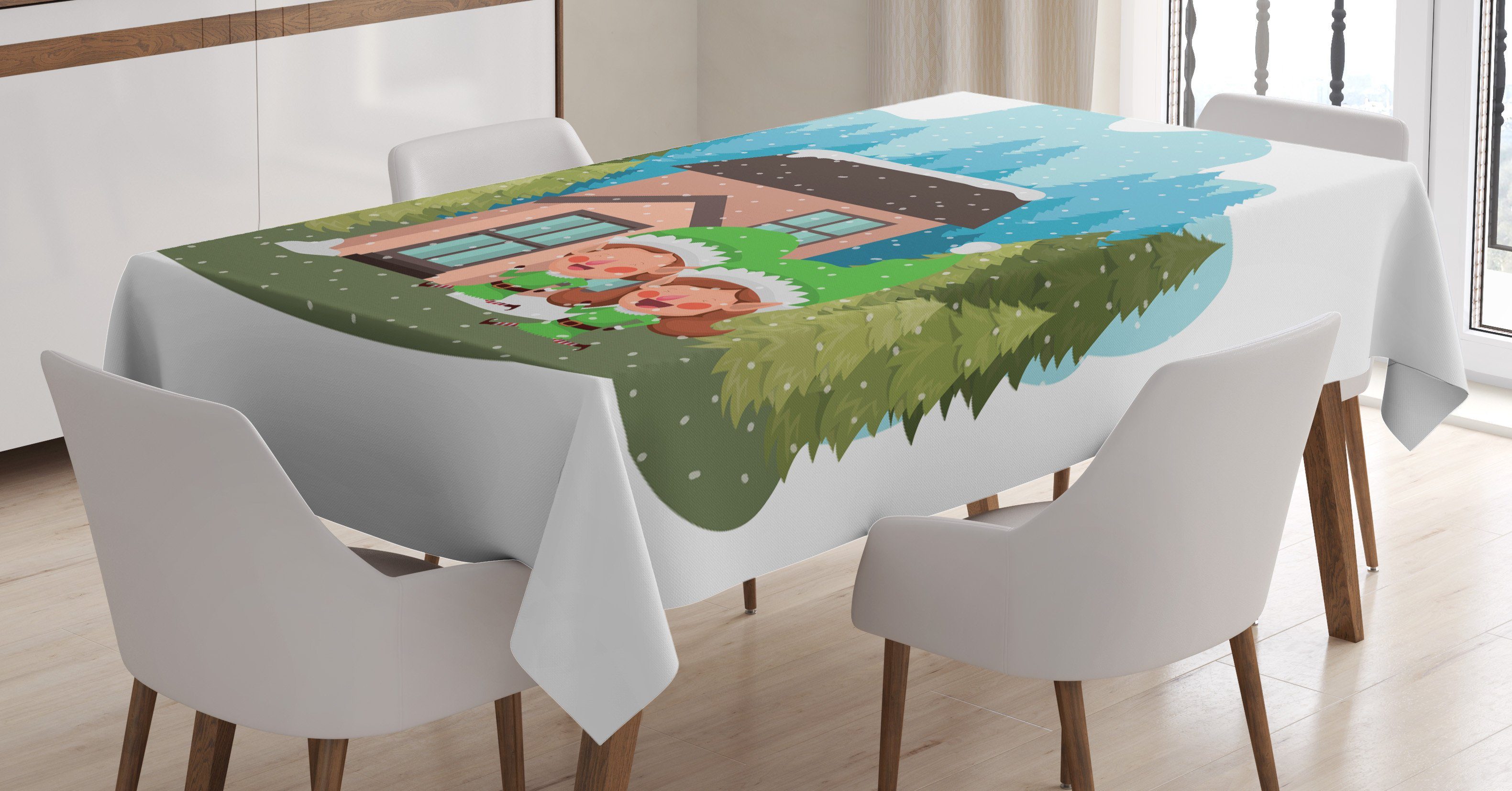 Elf Bereich Klare der Tischdecke 2 in Waschbar Haus Zwerge Winterzeit Außen den Farbfest geeignet Für Abakuhaus Farben,