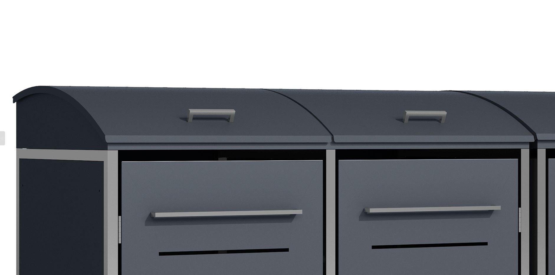 DEGAMO Mülltonnenbox KIEL, Stahl grau + Edelstahl, für 4 Tonnen 120 oder 240 Liter