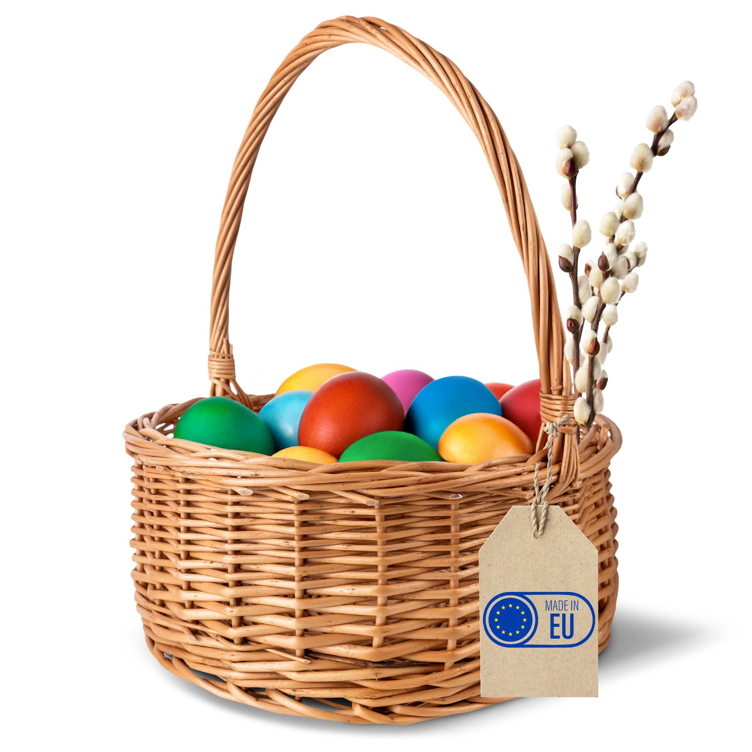 Creative Deco Dekokorb Osterkorb Oval Weidenkorb mit Henkel Garten, 30x30x32 cm (2 cm)