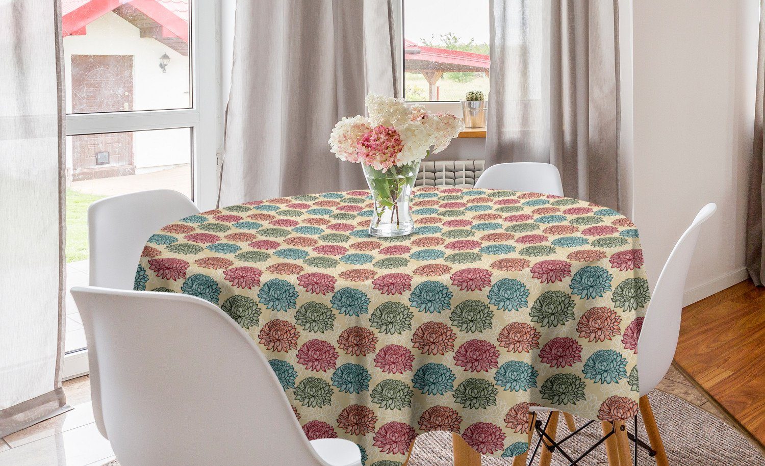 Abakuhaus Tischdecke Kreis Tischdecke Abdeckung für Esszimmer Küche Dekoration, Jahrgang Chrysanthemum Nostalgie