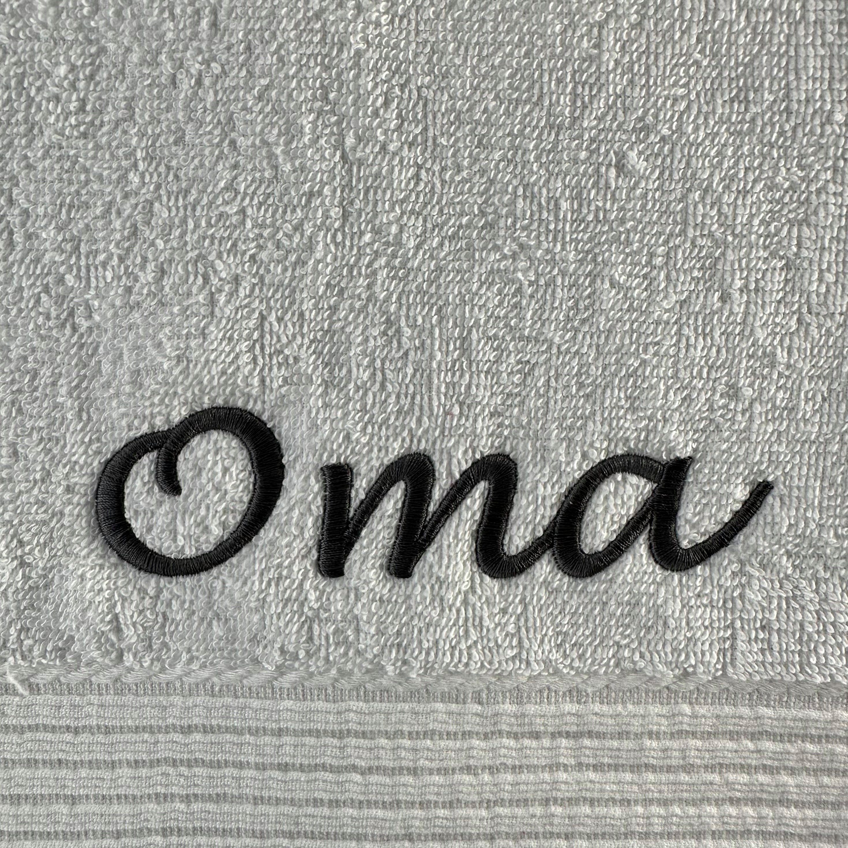 Schnoschi Handtuch Handtuch mit Oma oder Opa bestickt Gästehandtuch Duschtuch Badetuch, hochwertige Bestickung mit Oma oder Opa