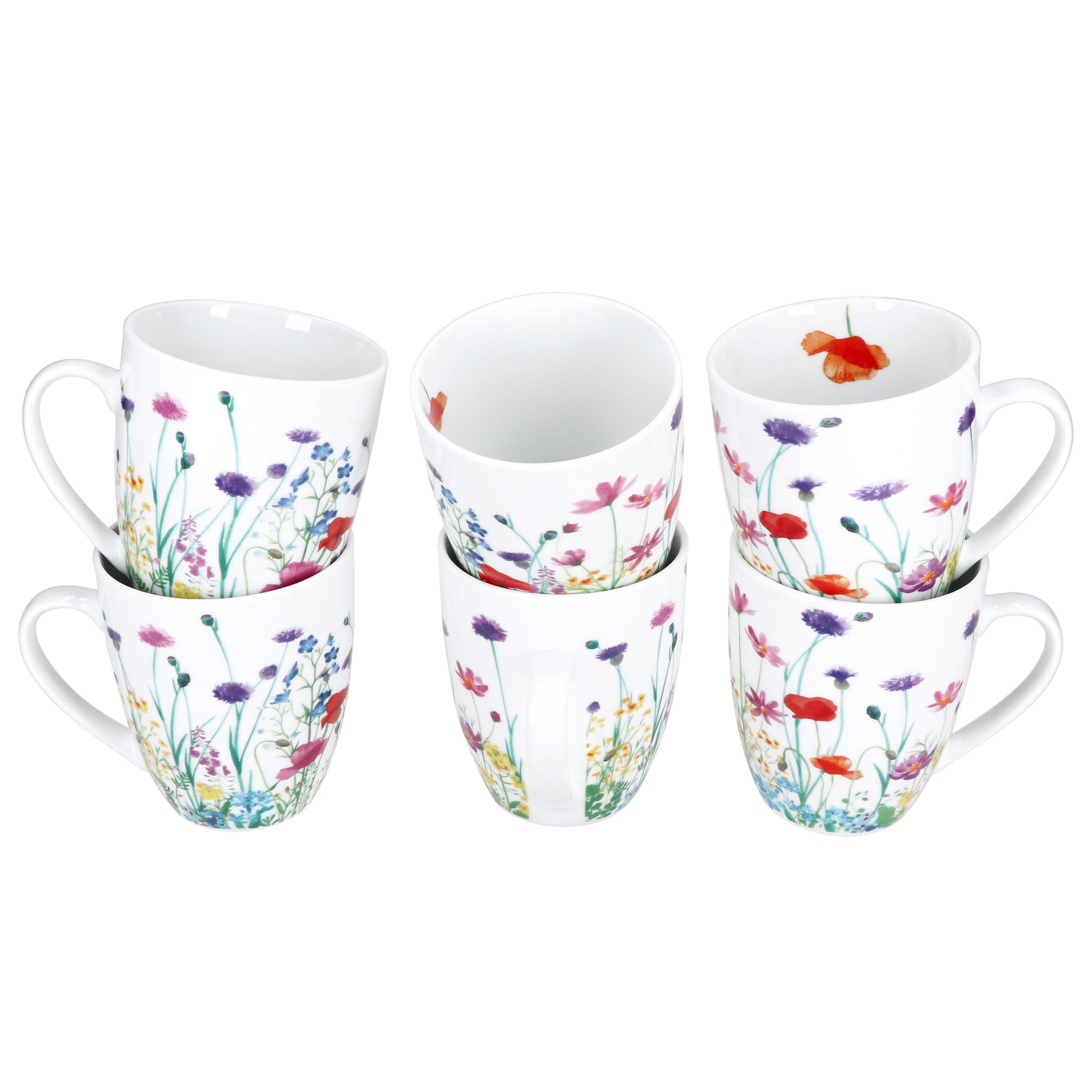 MamboCat Becher 6er Set Marie Kaffeebecher 320ml Porzellan-Tassen 6 Personen Blumen, Porzellan