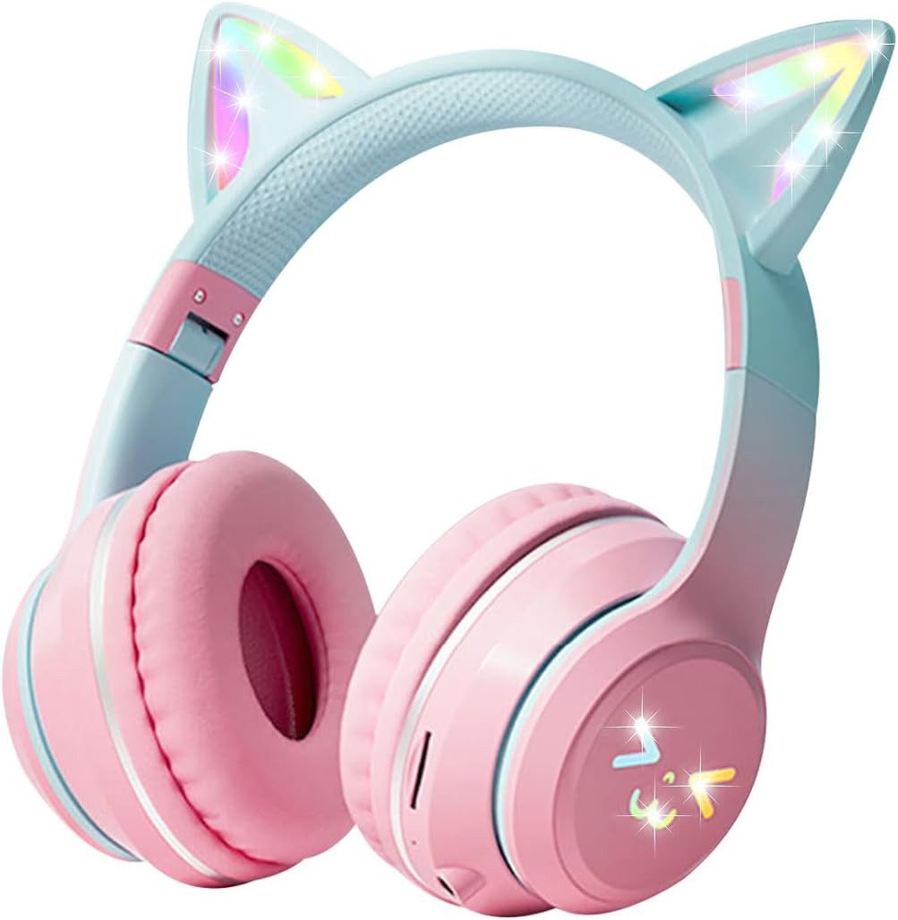MOPUEA Faltbare Bluetooth Kopfhörer,RGB-LED-Leuchten,Bluetooth 5.1,HiFi Sound Over-Ear-Kopfhörer (für Kindergeschenke/Schule/Tablet/Reisen)