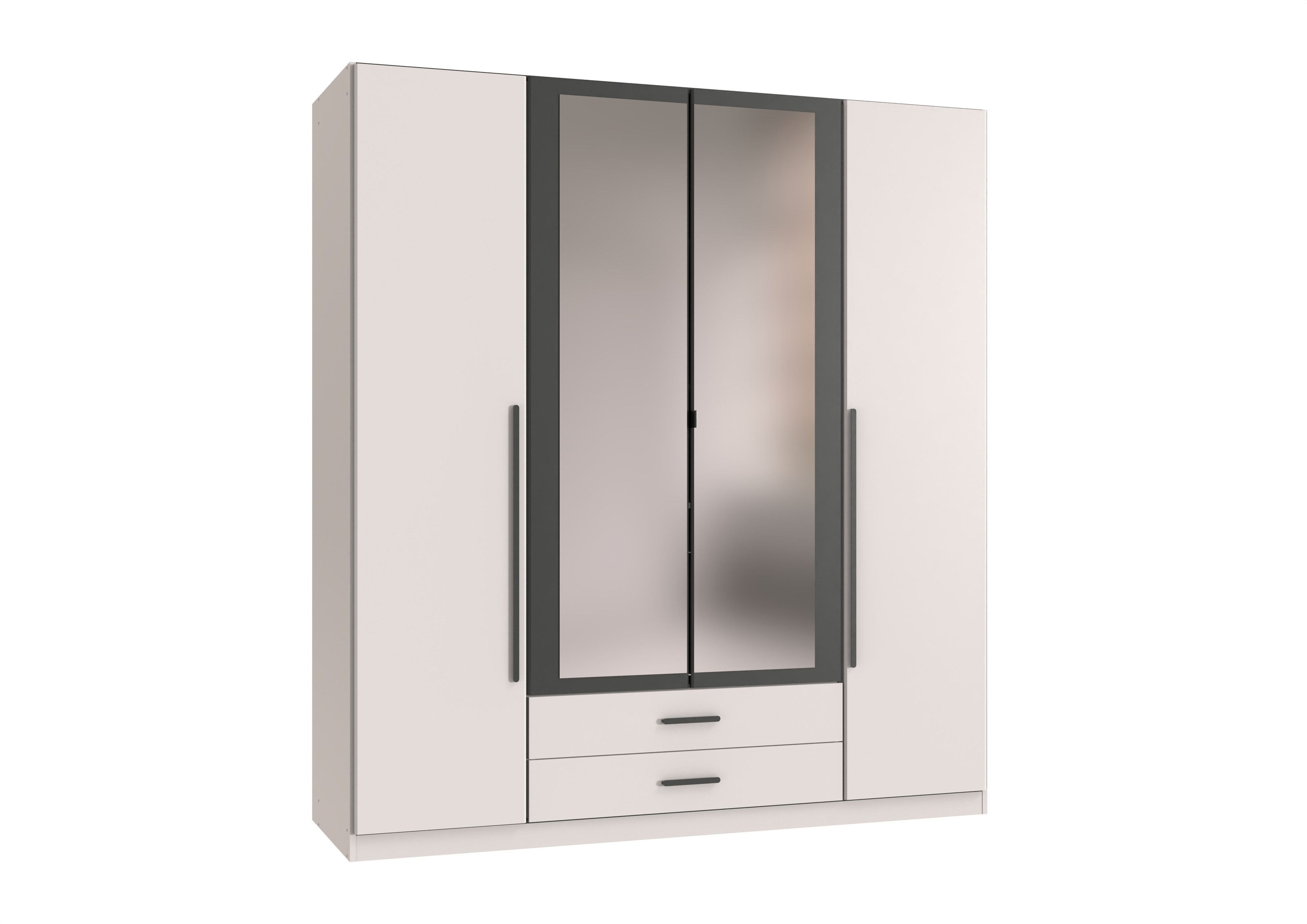 freiraum Drehtürenschrank MARBURG in WEISS MIT SCHWARZEEN GRIFFEN - 180x199x58 (BxHxT)