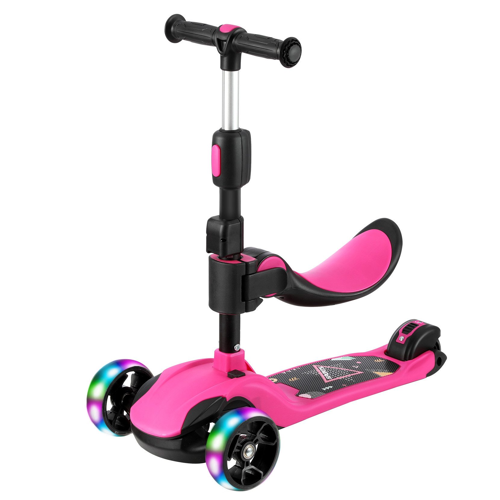 OUNUO Dreiradscooter Kinderroller mit Klappsitz, höhenverstellbar, mit LED, für 2 Jahre ab