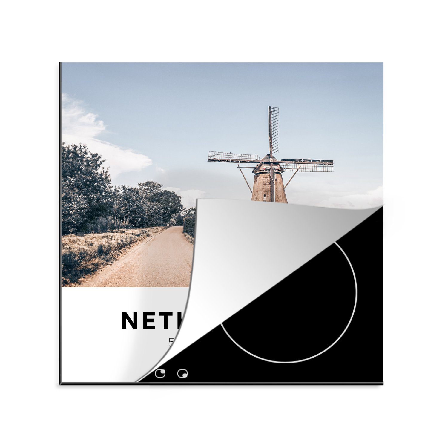 MuchoWow Herdblende-/Abdeckplatte Niederlande - Mühle - Natur, Vinyl, (1 tlg), 78x78 cm, Ceranfeldabdeckung, Arbeitsplatte für küche