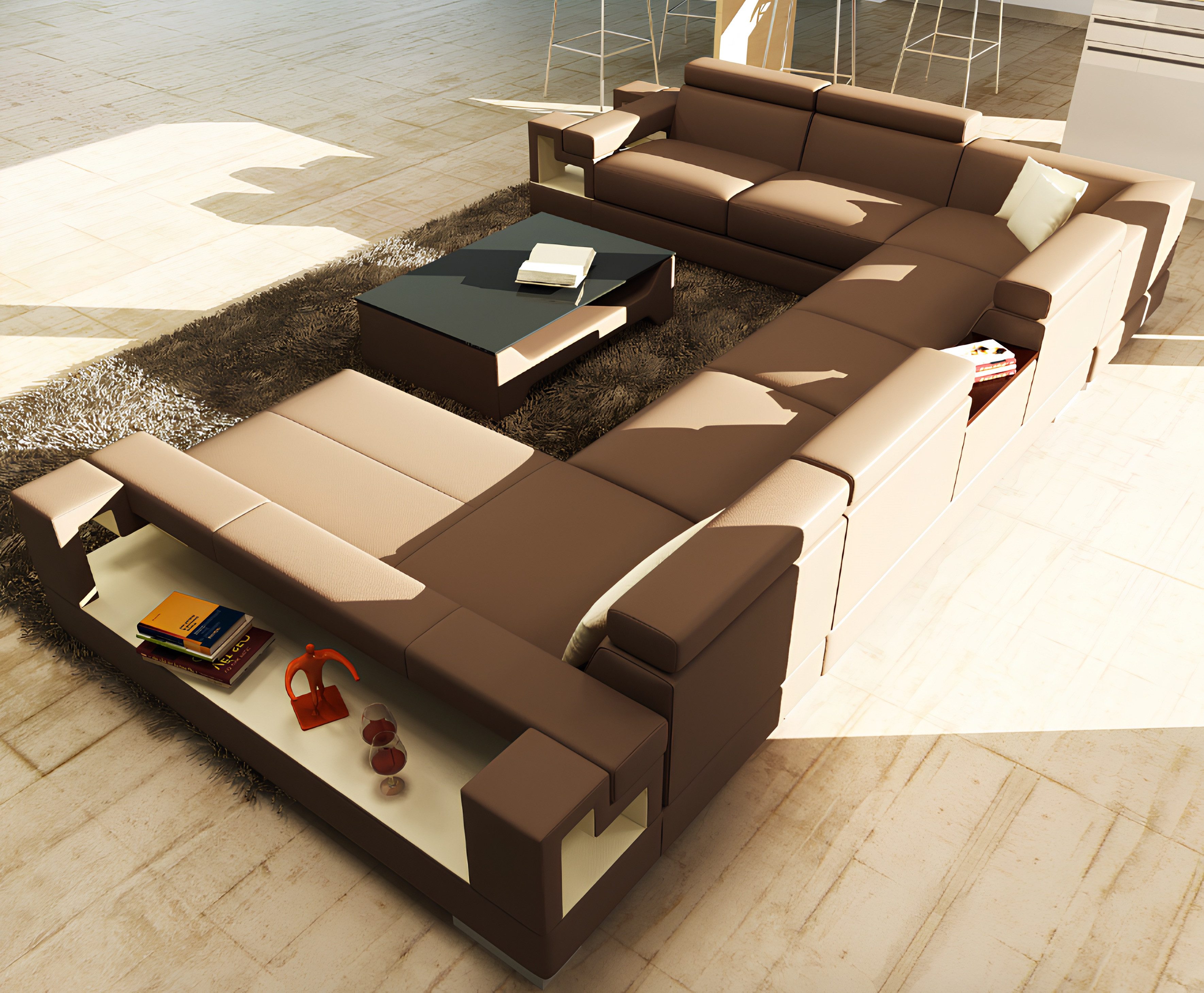 Xlmoebel Wohnlandschaft Große Wohnlandschaft mit Ledersofa und Polstergarnitur, Hergestellt in Europa