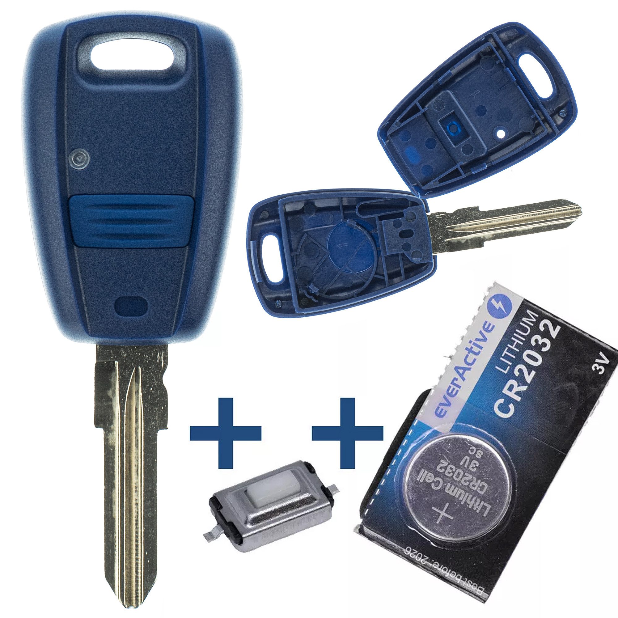 mt-key Auto Schlüssel Gehäuse + SIP22 Rohling + 1x Mikrotaster + 1x CR2032 Knopfzelle, CR2032 (3 V), für FIAT Punto Doblo Marea Panda Bravo Ducato Funk Fernbedienung