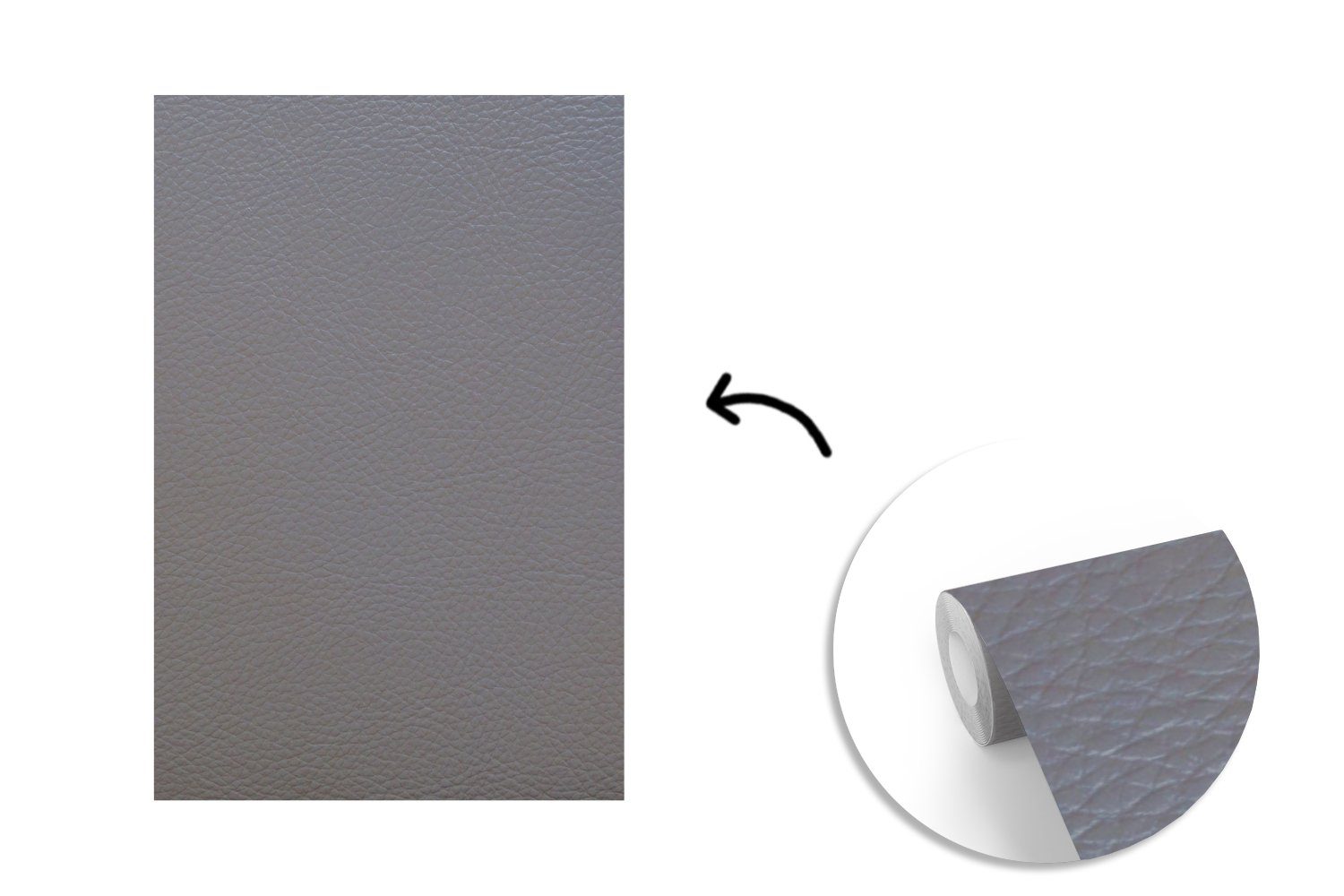 MuchoWow Fototapete Leder - Strukturiert - Leder-Optik - Grau, Matt, bedruckt, Vinyl Tapete für Wohnzimmer oder Schlafzimmer, Wandtapete, 225x350 cm