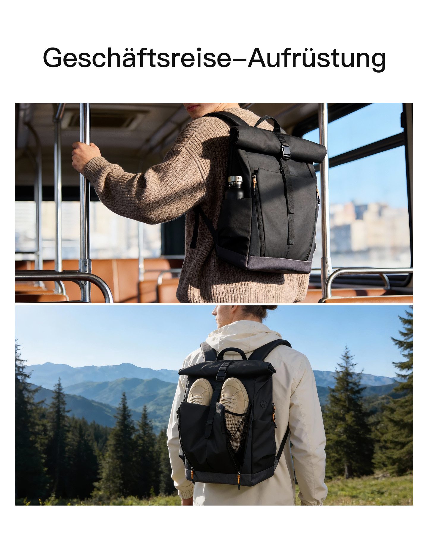 Inateck Laptoprucksack RollTop Herren Damen 25-30L, Spritzwassergeschützt Schulrucksack, mit 17 Zoll Laptopfach – Bild 5 von 5